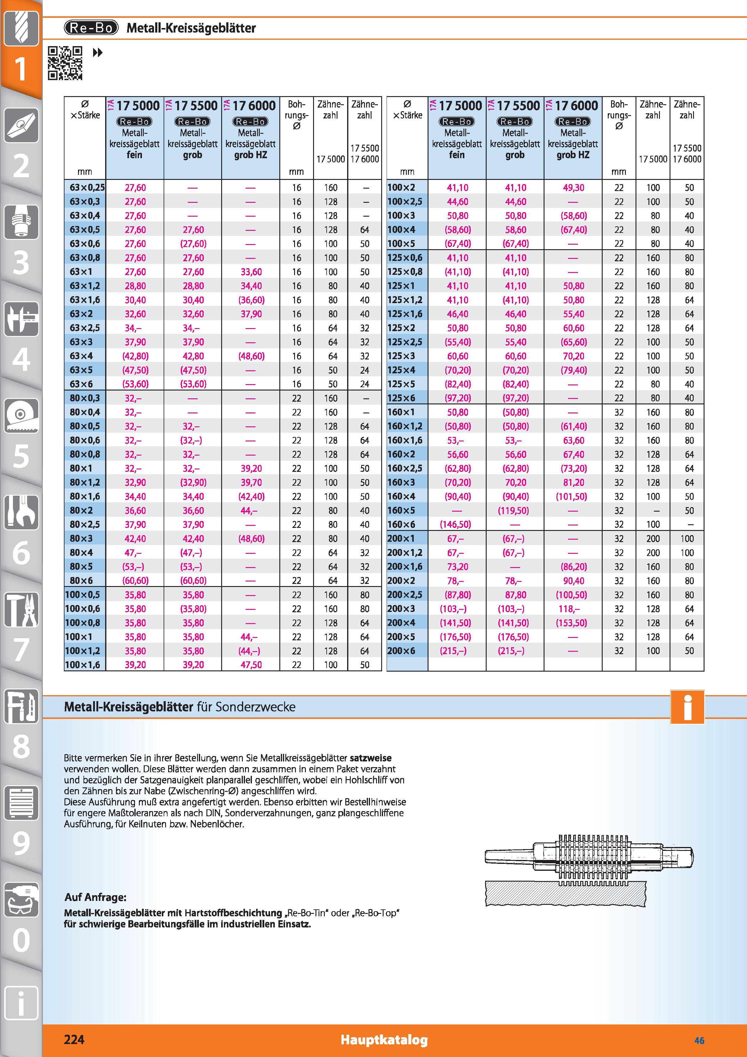 224 Metall-Kreissägeblätter Qi (Ul rcil 0 xStärke mm S175000 S175500 s 176000 Boh- rungs- 0 mm Zähne- zahl 175000 Zähne- zahl 175500 176000 0 xS Каталог HOFFMANN GROUP 2015 Инструмент режущий слесарный измерительный абразивный Оборудование Комплексные поставки для промышленных предприятий DEU Стр. 224