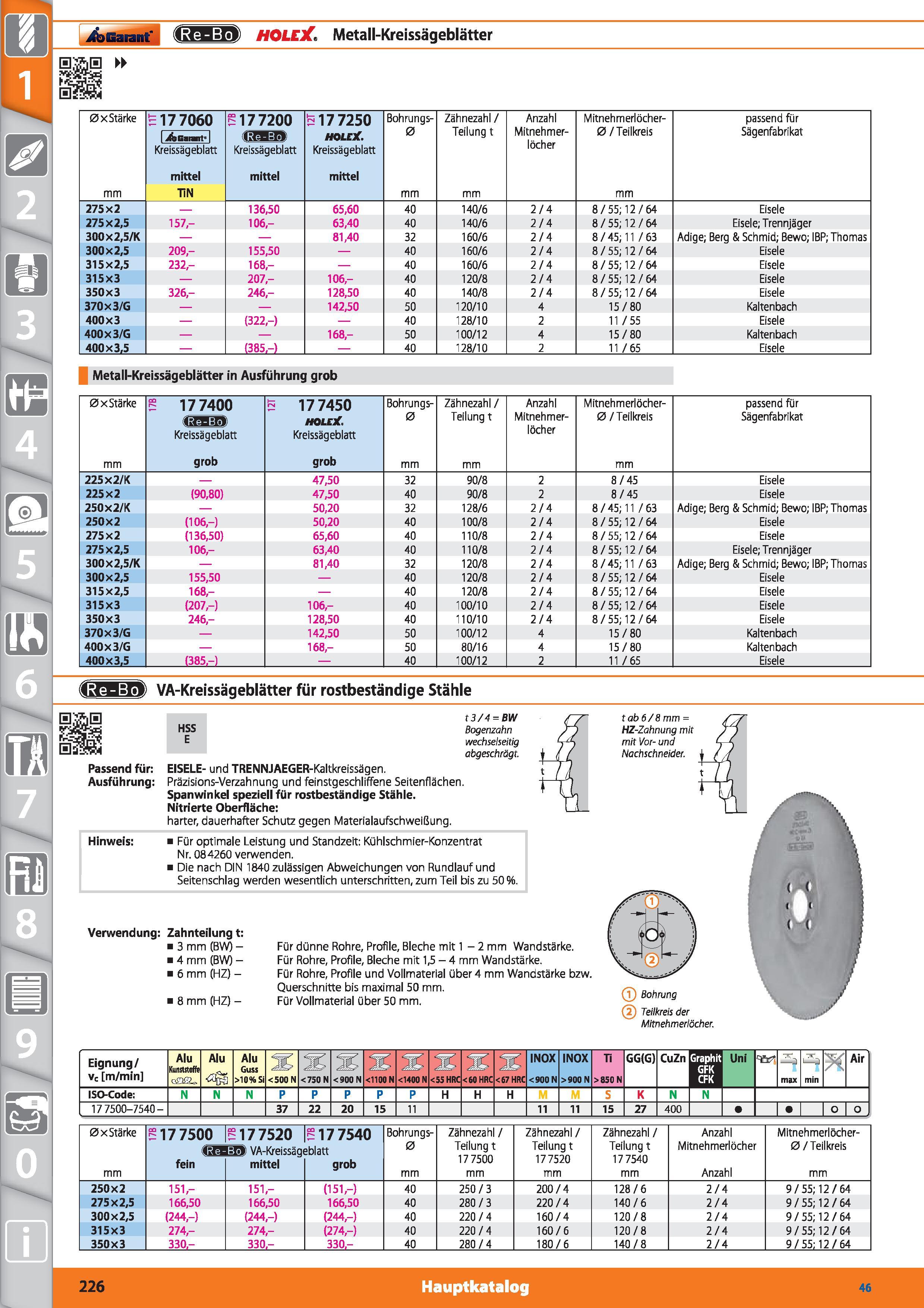 226 i6>Barant' ItCT-l‘V) HOLElC, Metall-Kreissägeblätter 0x Stärke mm 17 7060 1 j&Gmnt 1 Kreissägeblatt mittel TiN 177200 517 7250 HOLEX Kreissä Каталог HOFFMANN GROUP 2015 Инструмент режущий слесарный измерительный абразивный Оборудование Комплексные поставки для промышленных предприятий DEU Стр. 226