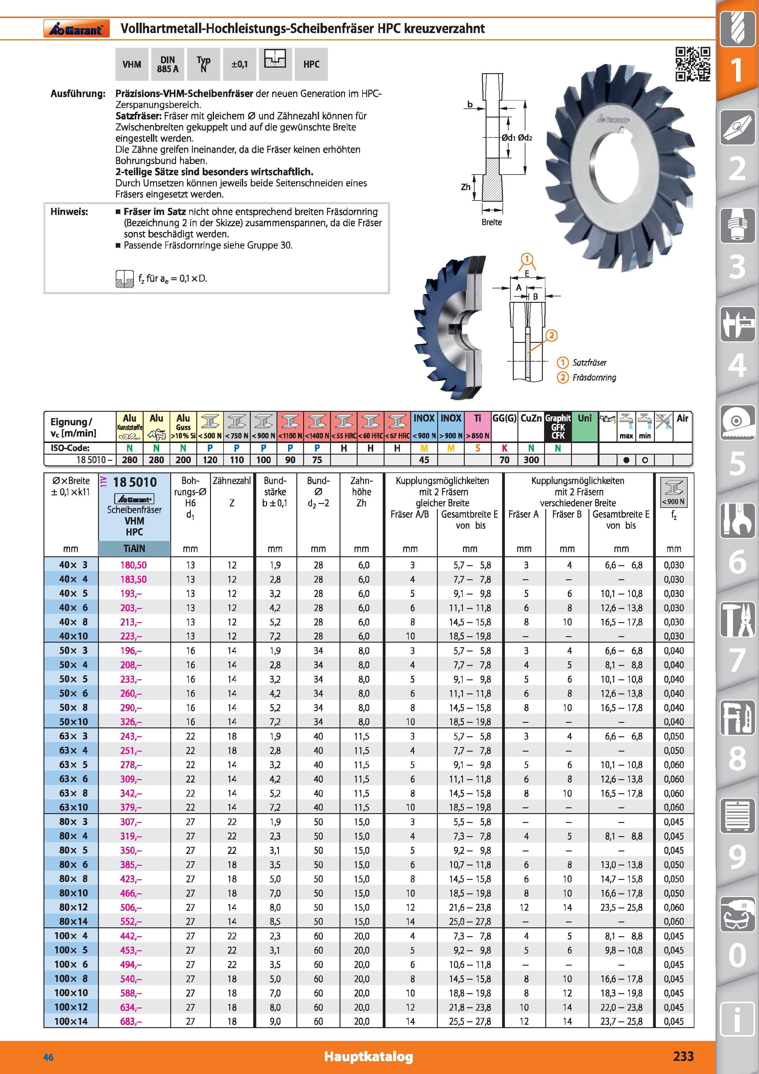 233 Garant Vollhartmetall-Hochleistungs-Scheibenfräser HPC kreuzverzahnt VHM DIN 885 A Typ ±0,1 HPC Ausführung Präzisions-VHM-Scheibenfräser der Каталог HOFFMANN GROUP 2015 Инструмент режущий слесарный измерительный абразивный Оборудование Комплексные поставки для промышленных предприятий DEU Стр. 233
