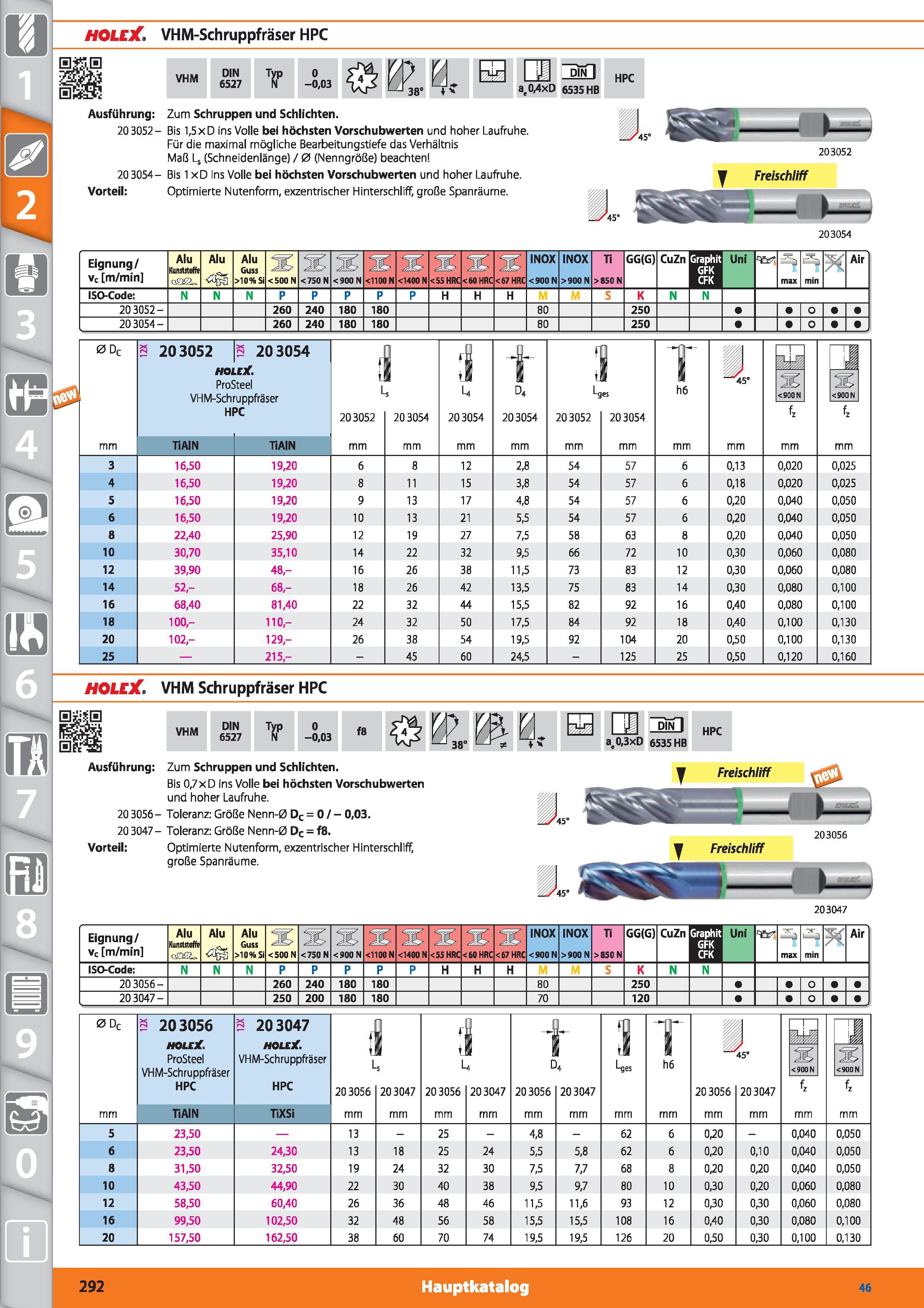 292 HOLE VHM-Schruppfräser HPC VHM DIN 6527 Typ 0 -0,03 ae0/4xD 6535 HB HPC Ausführung 203052- 20 3054-Vorteil Zum Schruppen und Schlichten Bis Каталог HOFFMANN GROUP 2015 Инструмент режущий слесарный измерительный абразивный Оборудование Комплексные поставки для промышленных предприятий DEU Стр. 292