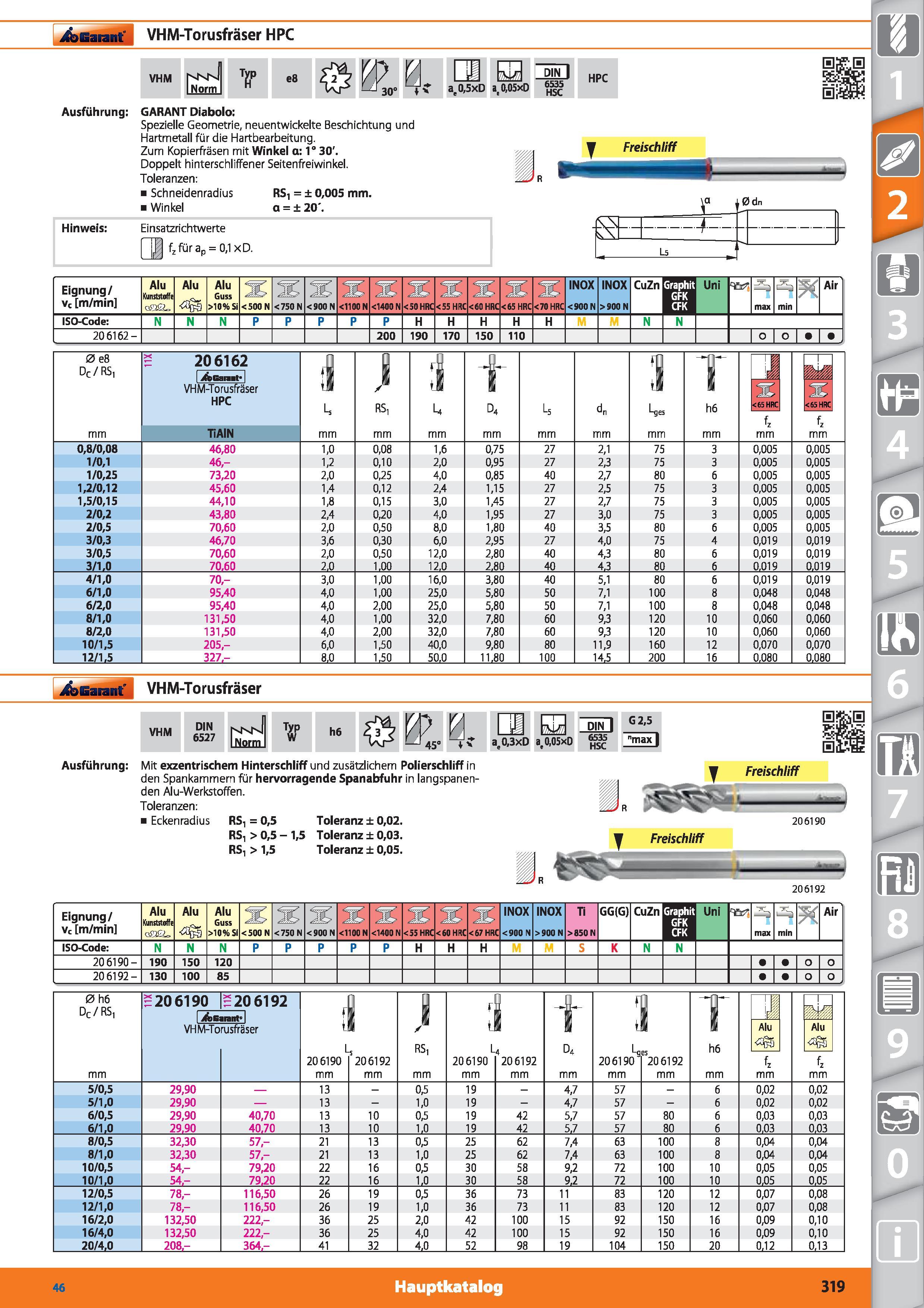 319 Garant VHM-Torusfräser HPC VHM WL l'0,05xD DIN I 6535 HSC Ausführung GARANT Diabolo Spezielle Geometrie, neuentwickelte Beschichtung und Har Каталог HOFFMANN GROUP 2015 Инструмент режущий слесарный измерительный абразивный Оборудование Комплексные поставки для промышленных предприятий DEU Стр. 319