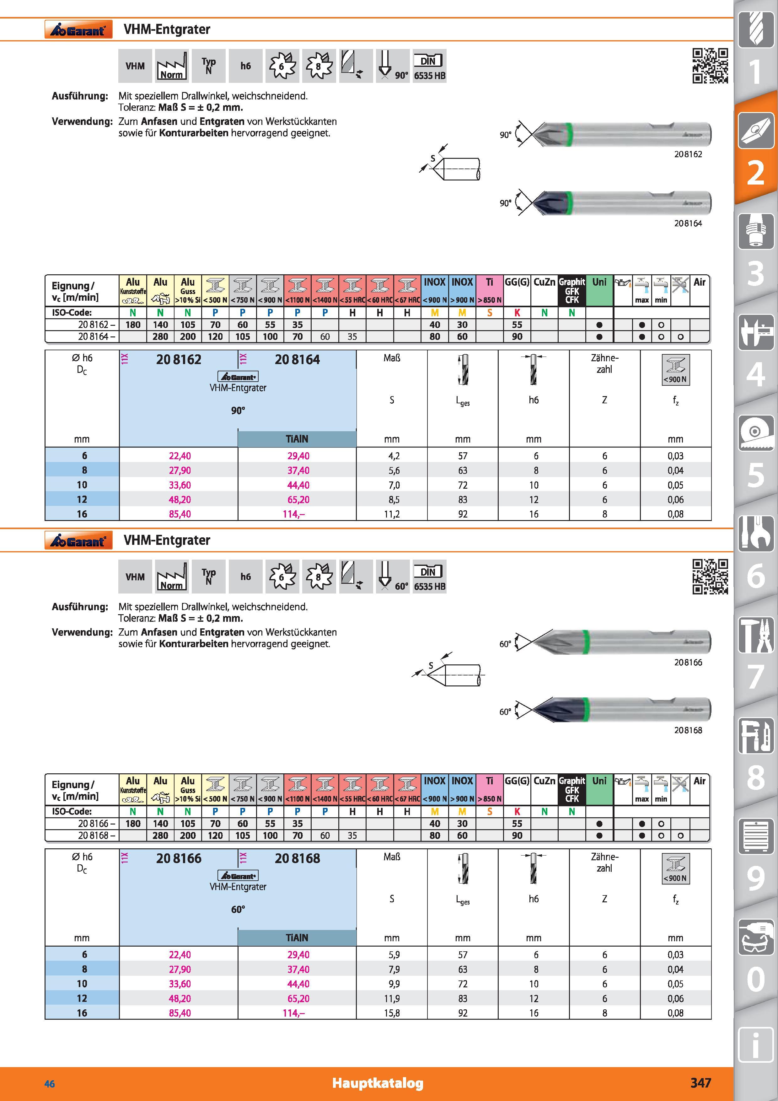 347 Garant VHM-Entgrater VHM nnnI iNorm TfiP h6 0 K U V 90 oirTl 6535 HB Ausführung Mit speziellem Drallwinkel, weichschneidend Toleranz Maß S = Каталог HOFFMANN GROUP 2015 Инструмент режущий слесарный измерительный абразивный Оборудование Комплексные поставки для промышленных предприятий DEU Стр. 347