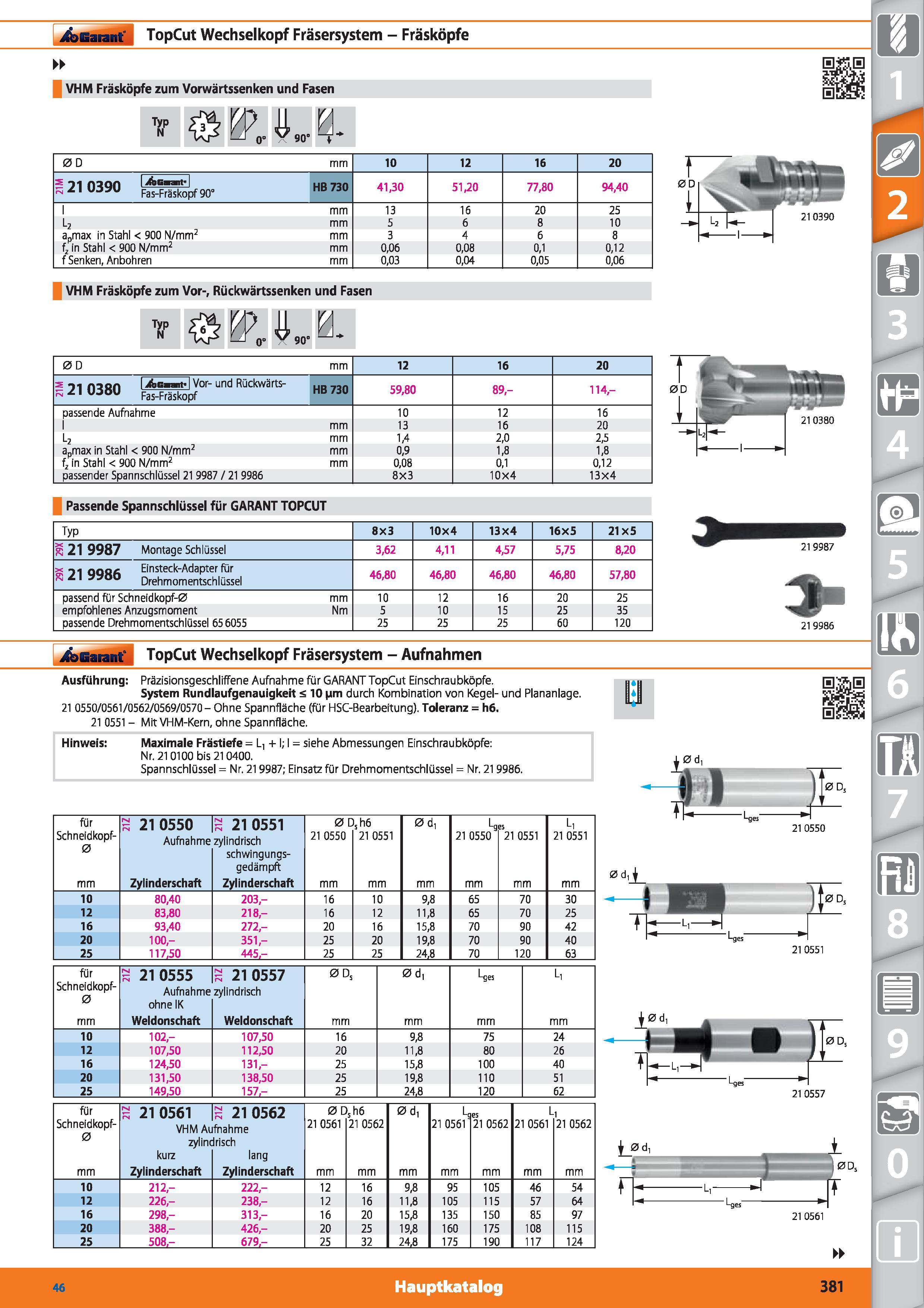 381 Garant TopCut Wechselkopf Fräsersystem - Fräsköpfe VHM Fräsköpfe zum Vorwärtssenken und Fasen 0 D 21 0390 VHM Fräsköpfe zum Vor-, Rückwärtss Каталог HOFFMANN GROUP 2015 Инструмент режущий слесарный измерительный абразивный Оборудование Комплексные поставки для промышленных предприятий DEU Стр. 381