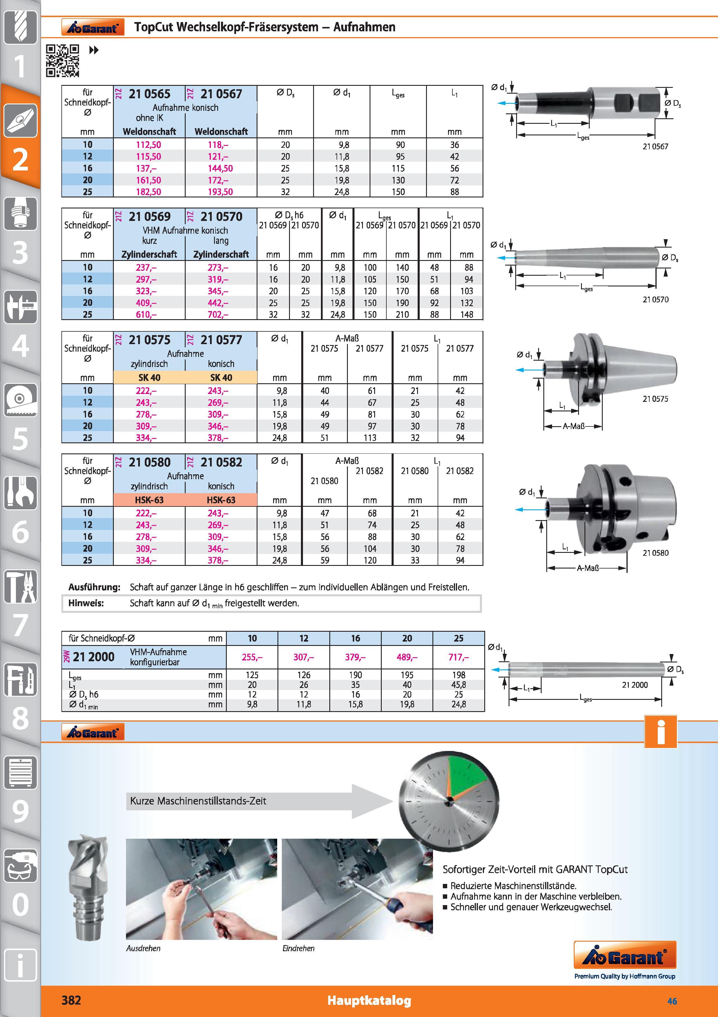 382 jfoGarant' TopCut Wechselkopf-Fräsersystem - Aufnahmen Hä&H für Schneidkopf- 0 mm S 210565 Aufnahm ohne IK Weldonschaft S 210567 e konisch W Каталог HOFFMANN GROUP 2015 Инструмент режущий слесарный измерительный абразивный Оборудование Комплексные поставки для промышленных предприятий DEU Стр. 382