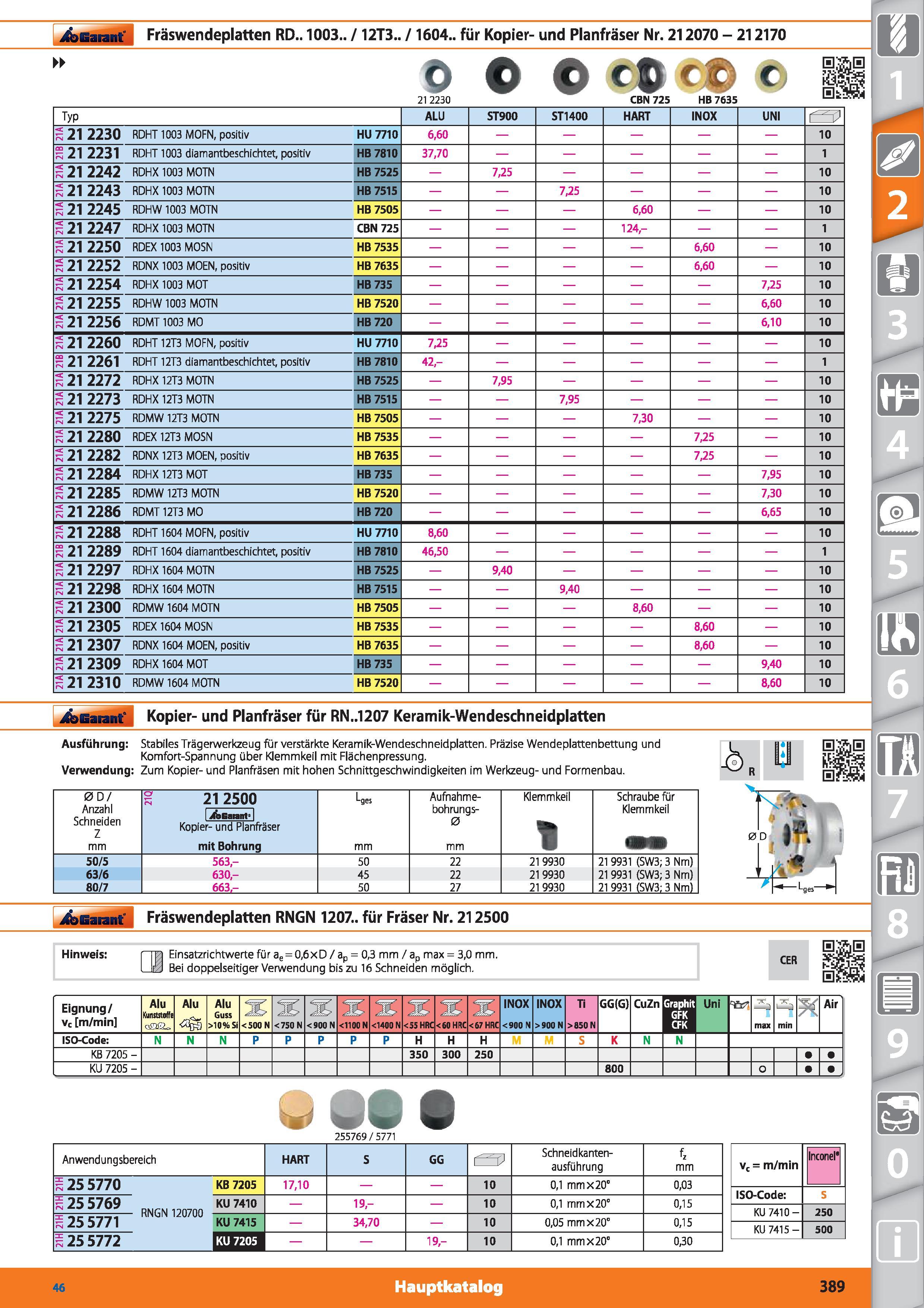 389 Garant Fräswendeplatten RD 1003 / 12T3 / 1604 für Kopier- und Planfräser Nr 212070 - 212170 0 21 2230 c 0 c CBN 725 c HB 7635 0 s;s Väs Si T Каталог HOFFMANN GROUP 2015 Инструмент режущий слесарный измерительный абразивный Оборудование Комплексные поставки для промышленных предприятий DEU Стр. 389