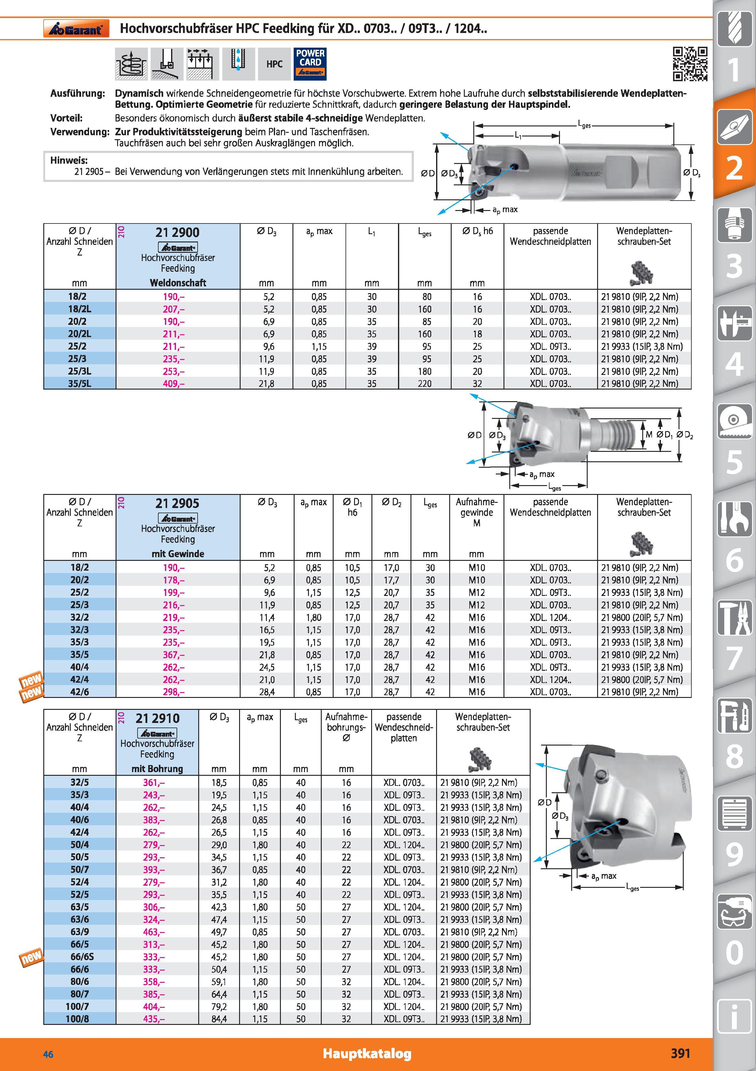 391 Garant Hochvorschubfräser HPC Feedking für XD 0703 / 09T3 / 1204 Sr TV HPC 12 ;;;;;;;; Ausführung Dynamisch wirkende Schneidengeometrie für Каталог HOFFMANN GROUP 2015 Инструмент режущий слесарный измерительный абразивный Оборудование Комплексные поставки для промышленных предприятий DEU Стр. 391