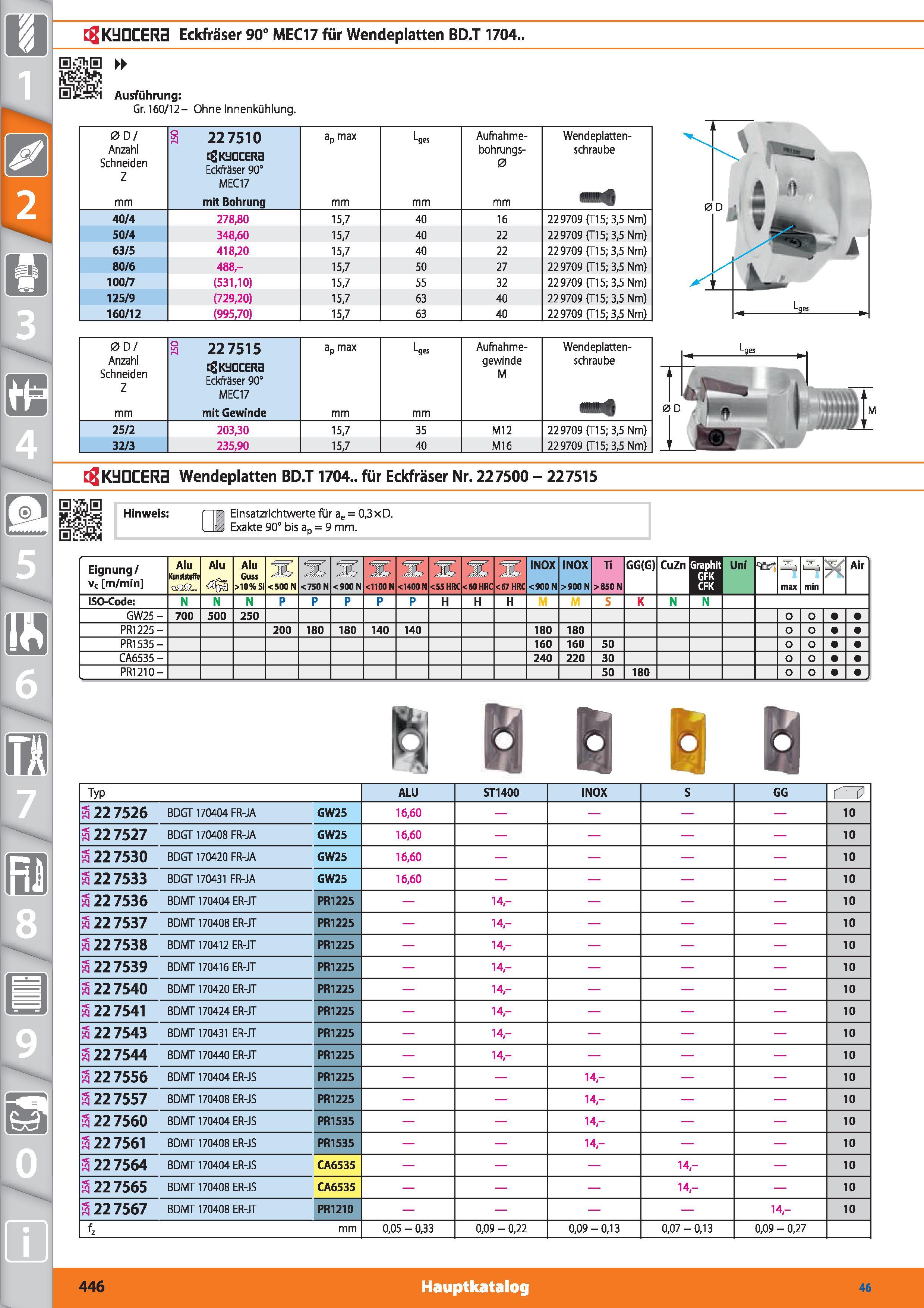 446 m 1 C KhlDCERa Eckfräser 90° MEC17 für Wendeplatten BD T 1704 Ausführung Gr 160/12 Ohne Innenkühlung 0 D/ Anzahl Schneiden Z mm 22 7510 gKUD Каталог HOFFMANN GROUP 2015 Инструмент режущий слесарный измерительный абразивный Оборудование Комплексные поставки для промышленных предприятий DEU Стр. 446