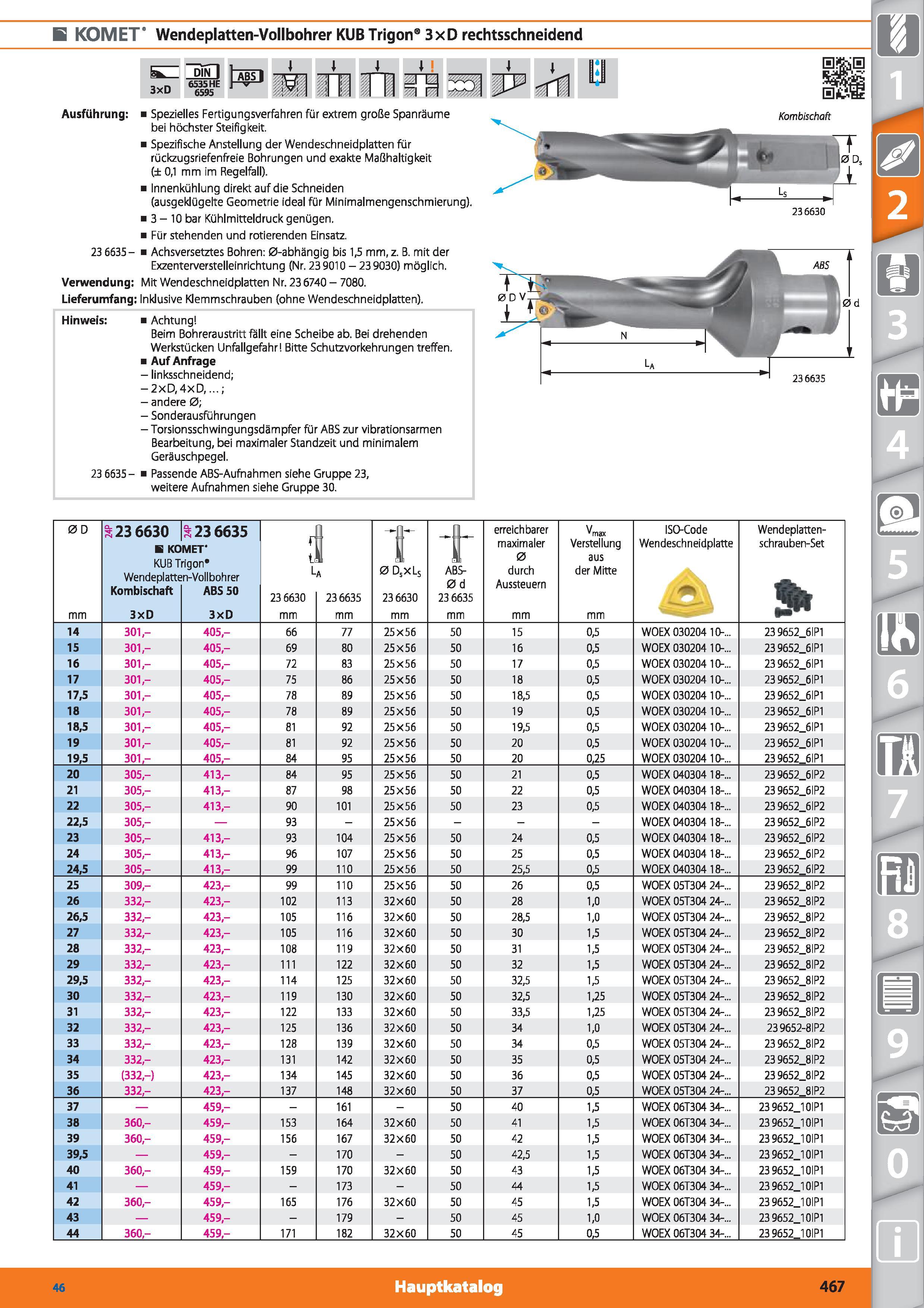 467 E KOMET6 Wendeplatten-Vollbohrer KUB Trigon 3xD rechtsschneidend 3xD 6535 HE 6595 äp i 1 >ä 1 C Ausführung Spezielles Fertigungsverfahren fü Каталог HOFFMANN GROUP 2015 Инструмент режущий слесарный измерительный абразивный Оборудование Комплексные поставки для промышленных предприятий DEU Стр. 467