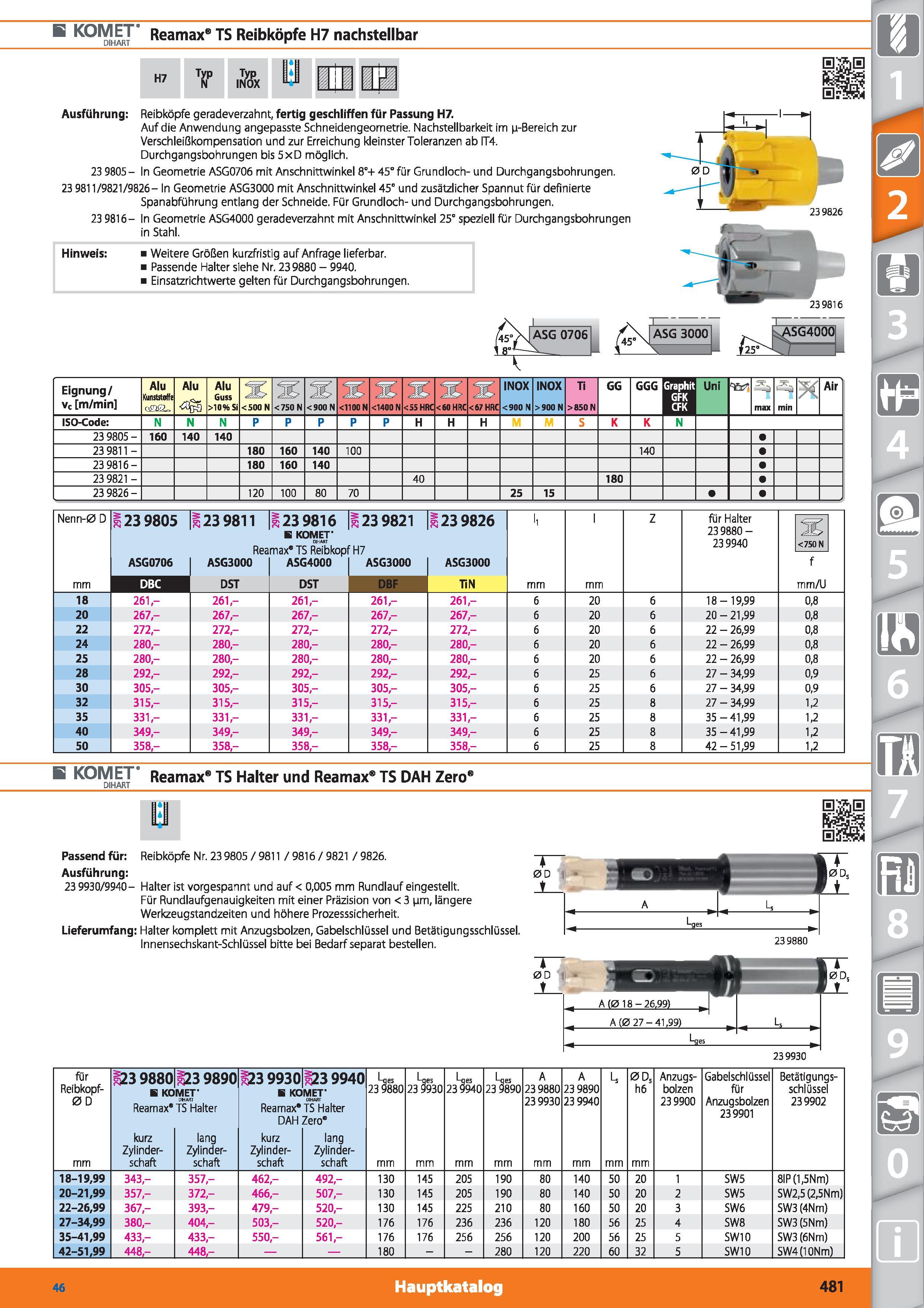 481 B KOMET’ Reamax TS Reibköpfe H7 nachstellbar H7 TP Typ INOX Ausführung Reibköpfe geradeverzahnt, fertig geschliffen für Passung H7 Auf die A Каталог HOFFMANN GROUP 2015 Инструмент режущий слесарный измерительный абразивный Оборудование Комплексные поставки для промышленных предприятий DEU Стр. 481