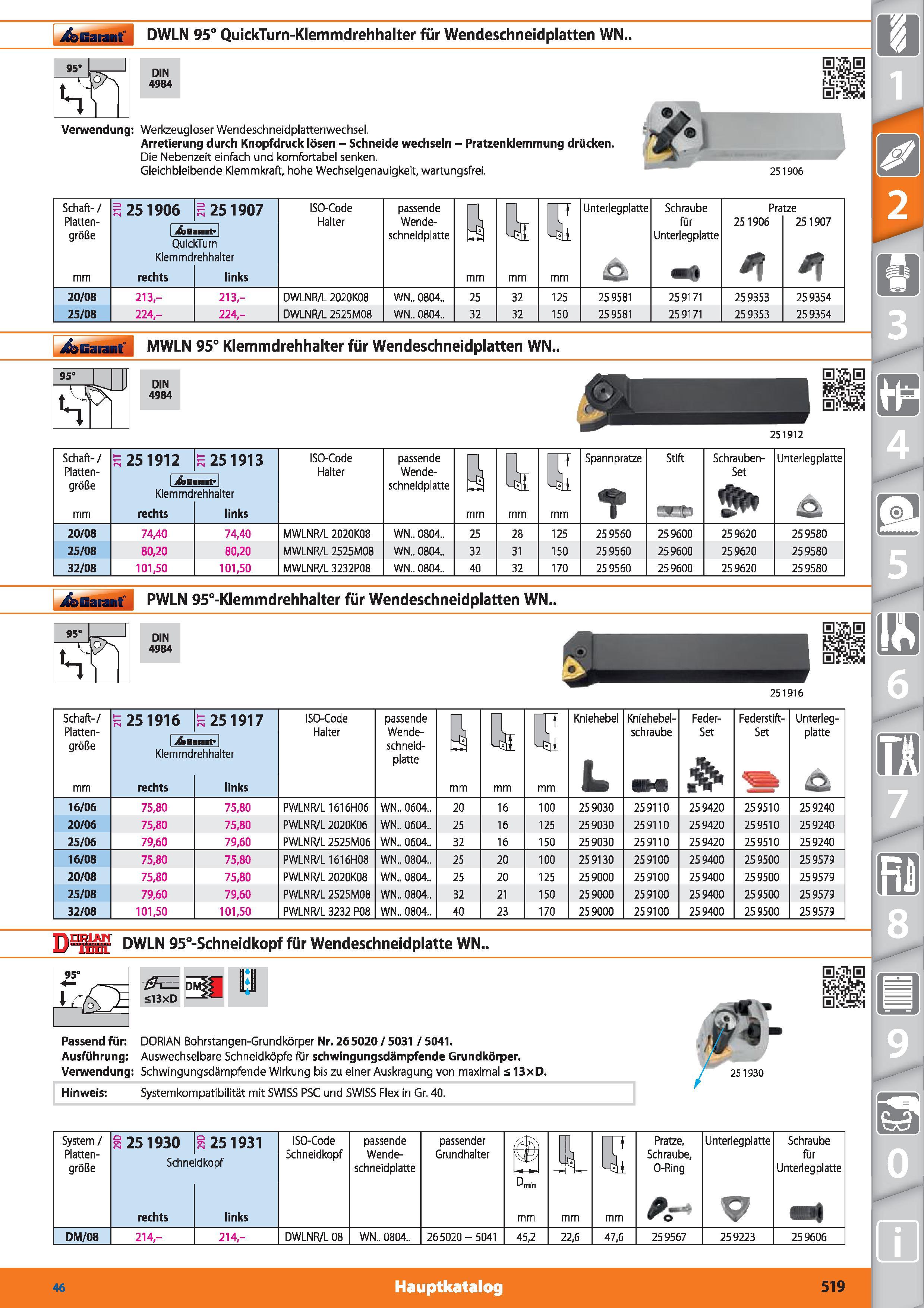 519 Garant DWLN 95° QuickTurn-Klemmdrehhalter für Wendeschneidplatten WN DIN 4984 Verwendung Werkzeugloser Wendeschneidplattenwechsel Arretierun Каталог HOFFMANN GROUP 2015 Инструмент режущий слесарный измерительный абразивный Оборудование Комплексные поставки для промышленных предприятий DEU Стр. 519