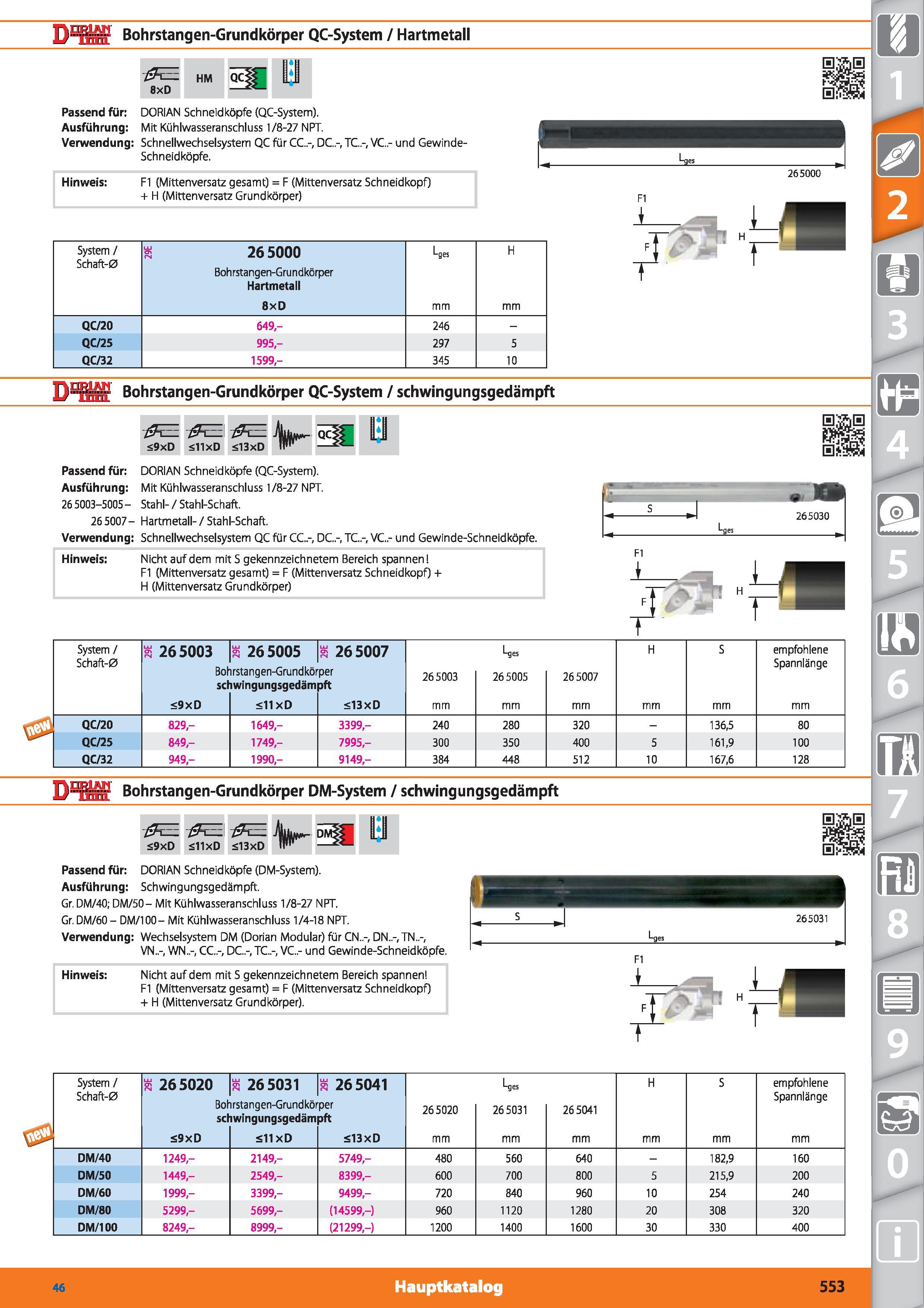553 Bohrstangen-Grundkörper QC-System / Hartmetall 0EL 8xD HM 11 ÜI Passend für DORIAN Schneidköpfe (QC-System) Ausführung Mit Kühlwasseranschlu Каталог HOFFMANN GROUP 2015 Инструмент режущий слесарный измерительный абразивный Оборудование Комплексные поставки для промышленных предприятий DEU Стр. 553