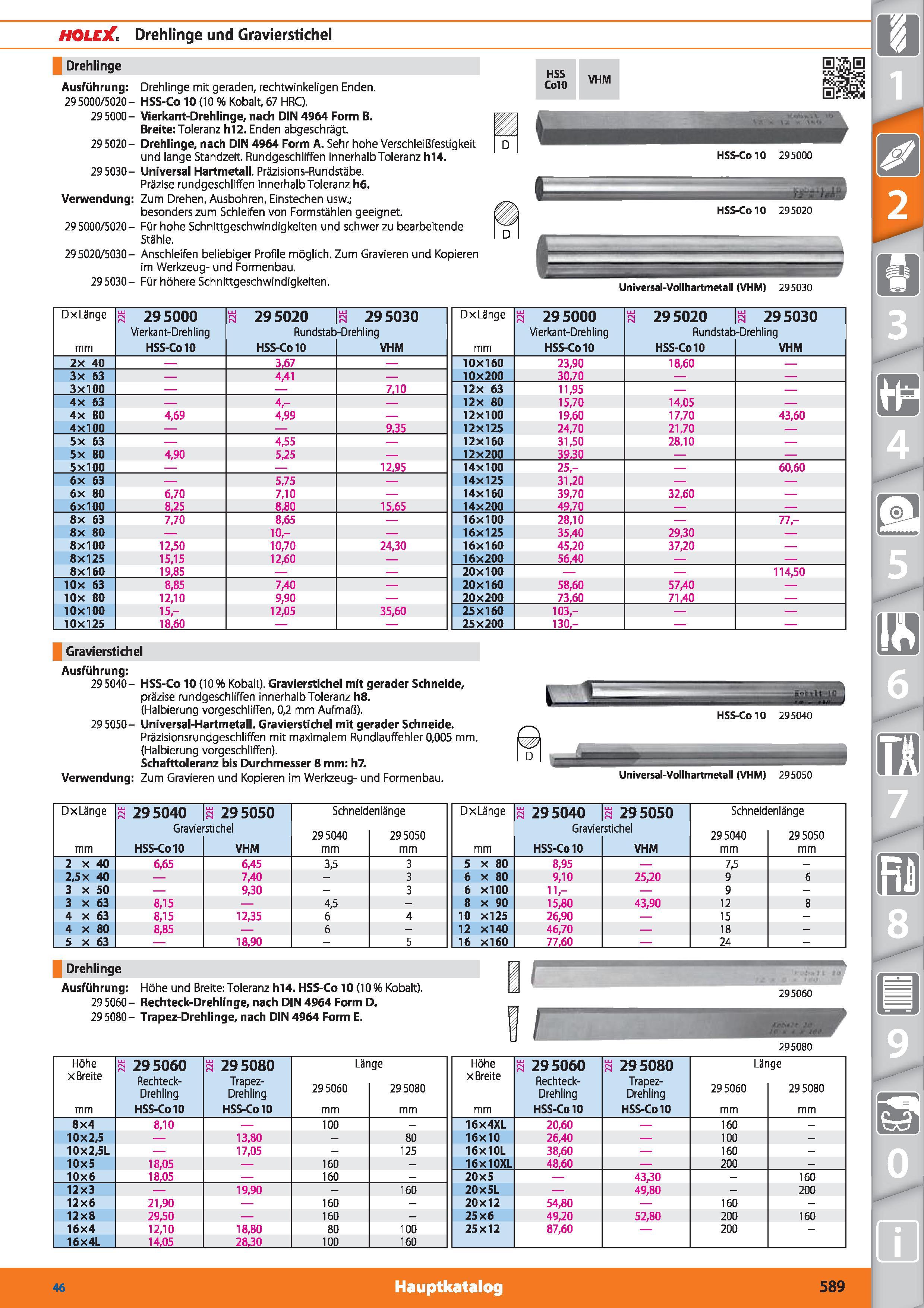 589 HOLElC, Drehlinge und Gravierstichel Drehlinge Ausführung Drehlinge mit geraden, rechtwinkeligen Enden 295000/5020- HSS-Co 10 (10 % Kobalt, Каталог HOFFMANN GROUP 2015 Инструмент режущий слесарный измерительный абразивный Оборудование Комплексные поставки для промышленных предприятий DEU Стр. 589