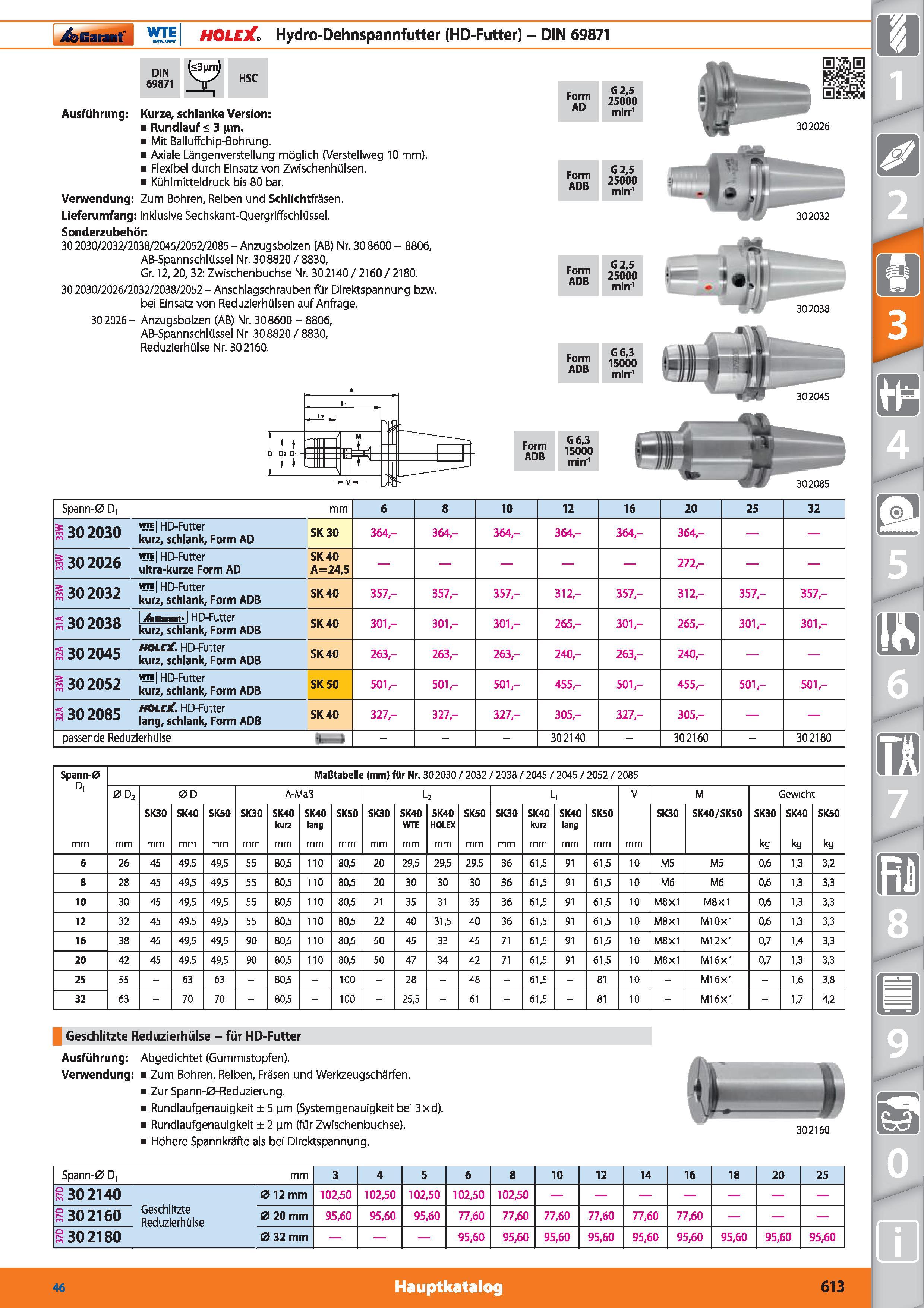 613 Form 15000 min i&Garanf Ydi HOLEX Hydro-Dehnspannfutter (HD-Futter) - DIN 69871 DIN 69871 Ausführung Kurze, schlanke Version Rundlauf < 3 (i Каталог HOFFMANN GROUP 2015 Инструмент режущий слесарный измерительный абразивный Оборудование Комплексные поставки для промышленных предприятий DEU Стр. 613