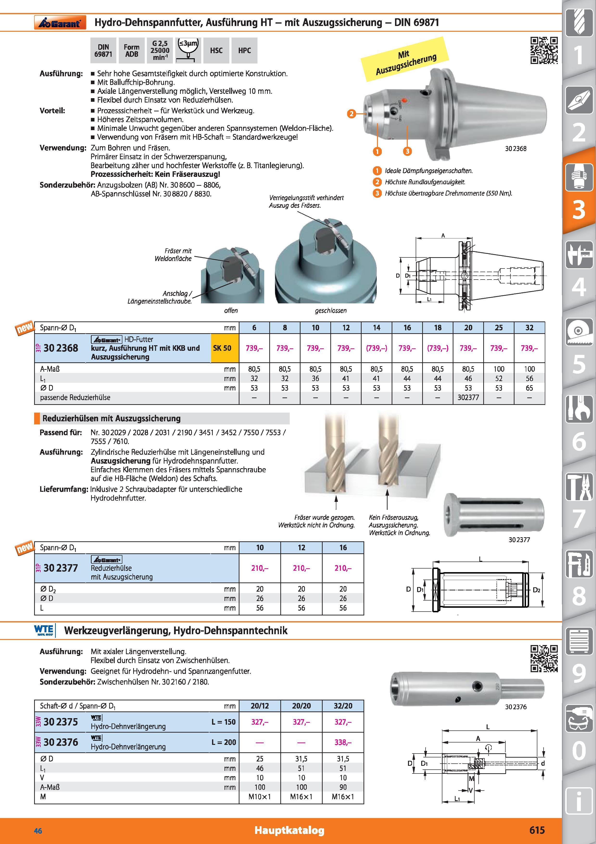 615 Garant Hydro-Dehnspannfutter, Ausführung HT - mit Auszugssicherung - DIN 69871 DIN 69871 Form ADB G 2,5 25000 min'1 HSC HPC Ausführung Sehr Каталог HOFFMANN GROUP 2015 Инструмент режущий слесарный измерительный абразивный Оборудование Комплексные поставки для промышленных предприятий DEU Стр. 615