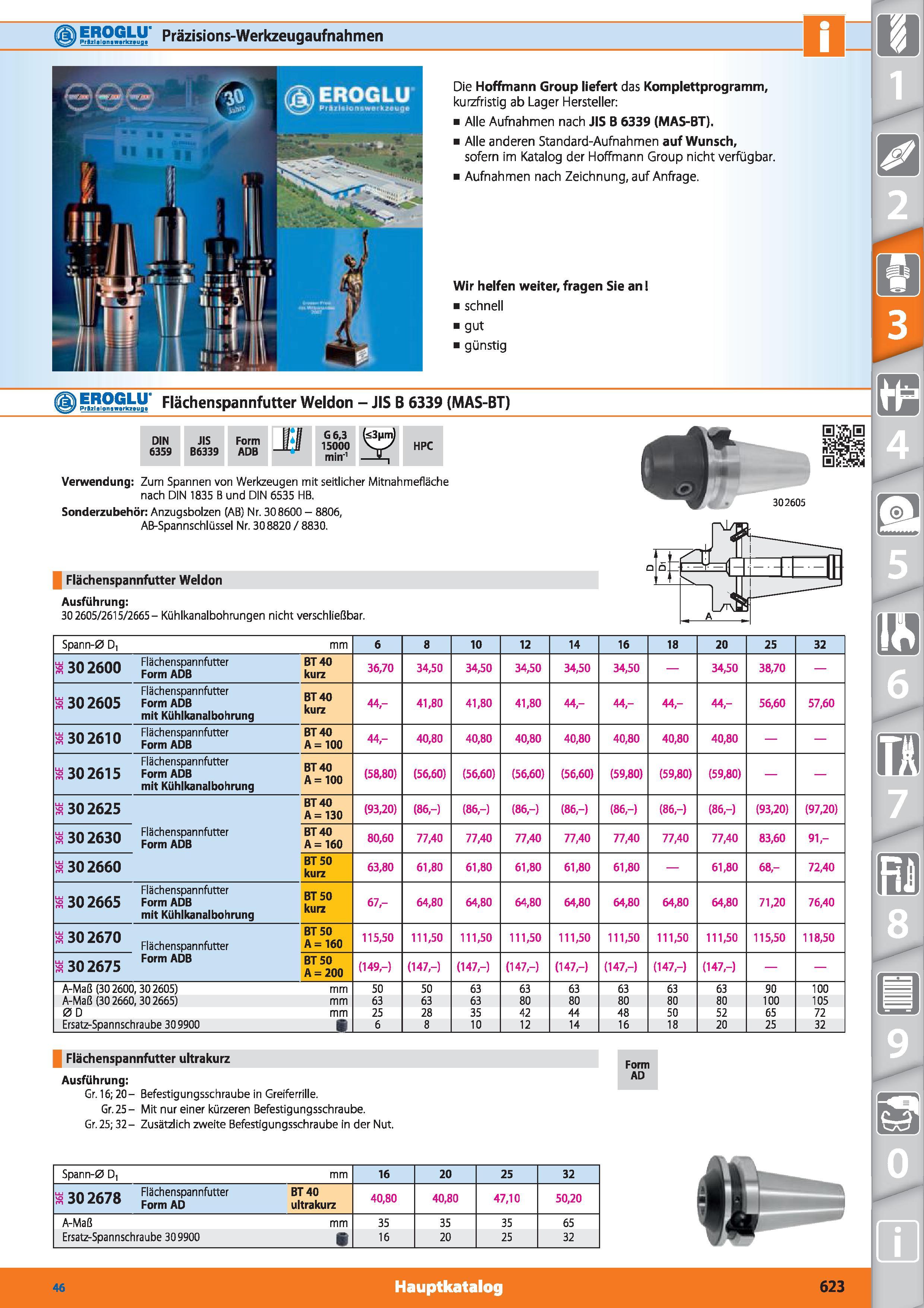 623 JIS B6339 Form ADB G6,3 15000 min'1 iEROGLU' Prizlalonawarkzaug Präzisions-Werkzeugaufnahmen Die Hoffmann Group liefert das Komplettprogramm Каталог HOFFMANN GROUP 2015 Инструмент режущий слесарный измерительный абразивный Оборудование Комплексные поставки для промышленных предприятий DEU Стр. 623