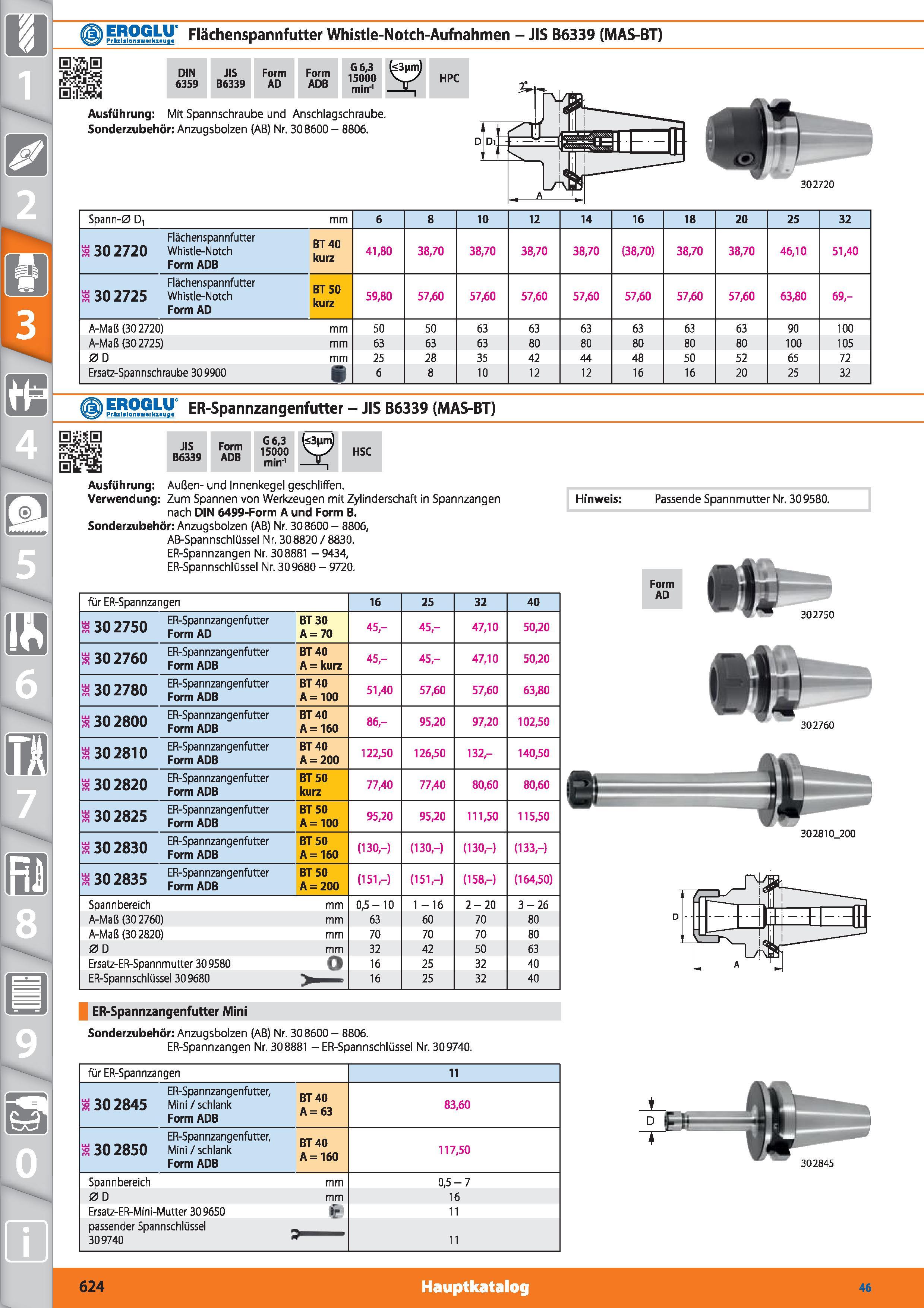 624 ESSSky Flächenspannfutter Whistle-Notch-Aufnahmen - JIS B6339 (MAS-BT) DIN 6359 JIS B6339 Form AD Form ADB G6,3 15000 min-1 HPC Ausführung M Каталог HOFFMANN GROUP 2015 Инструмент режущий слесарный измерительный абразивный Оборудование Комплексные поставки для промышленных предприятий DEU Стр. 624