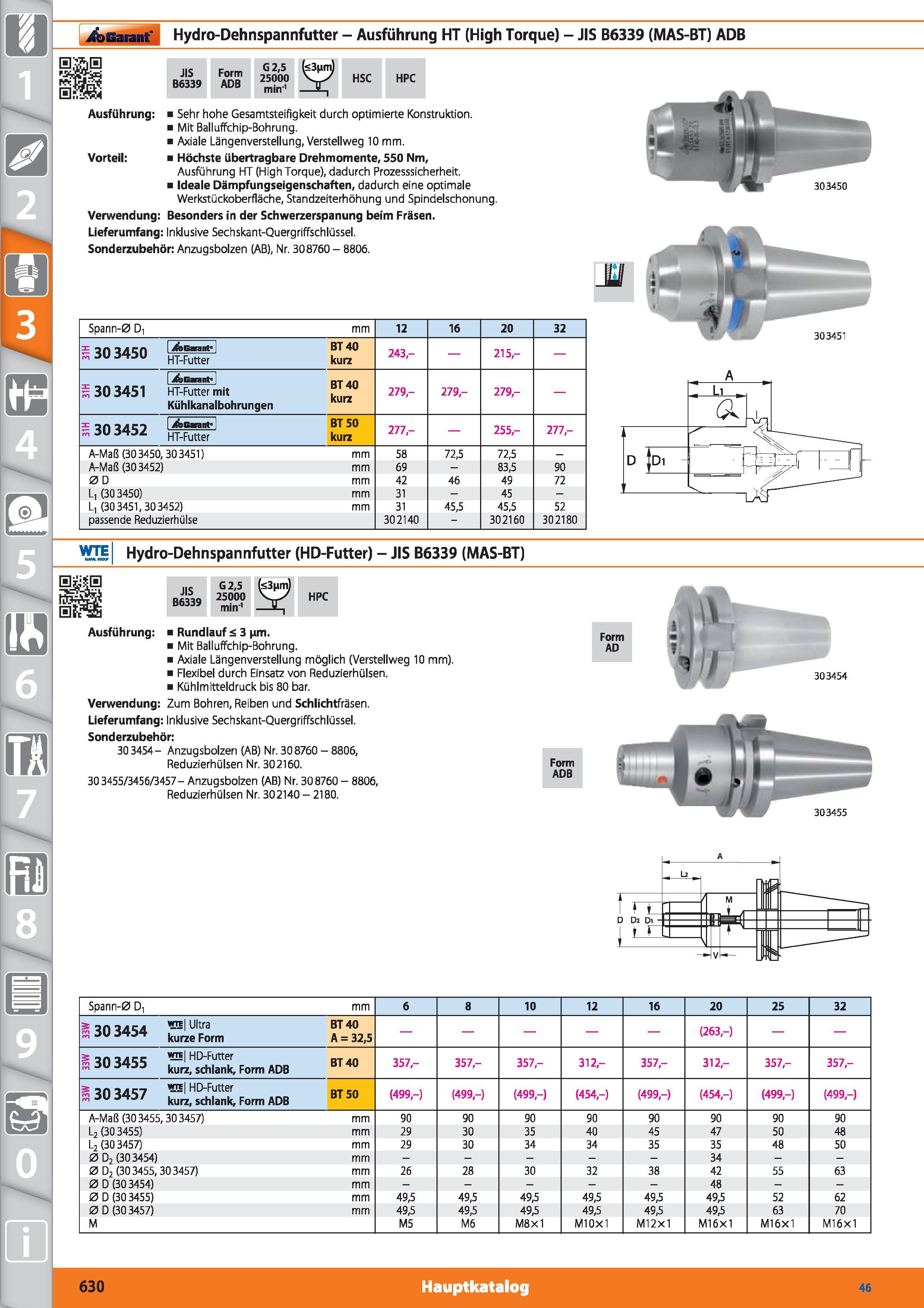 630 Garant Hydro-Dehnspannfutter - Ausführung HT (High Torque) - JIS B6339 (MAS-BT) ADB JIS B6339 Form ADB G 2,5 25000 min-1 HSC HPC Ausführung Каталог HOFFMANN GROUP 2015 Инструмент режущий слесарный измерительный абразивный Оборудование Комплексные поставки для промышленных предприятий DEU Стр. 630