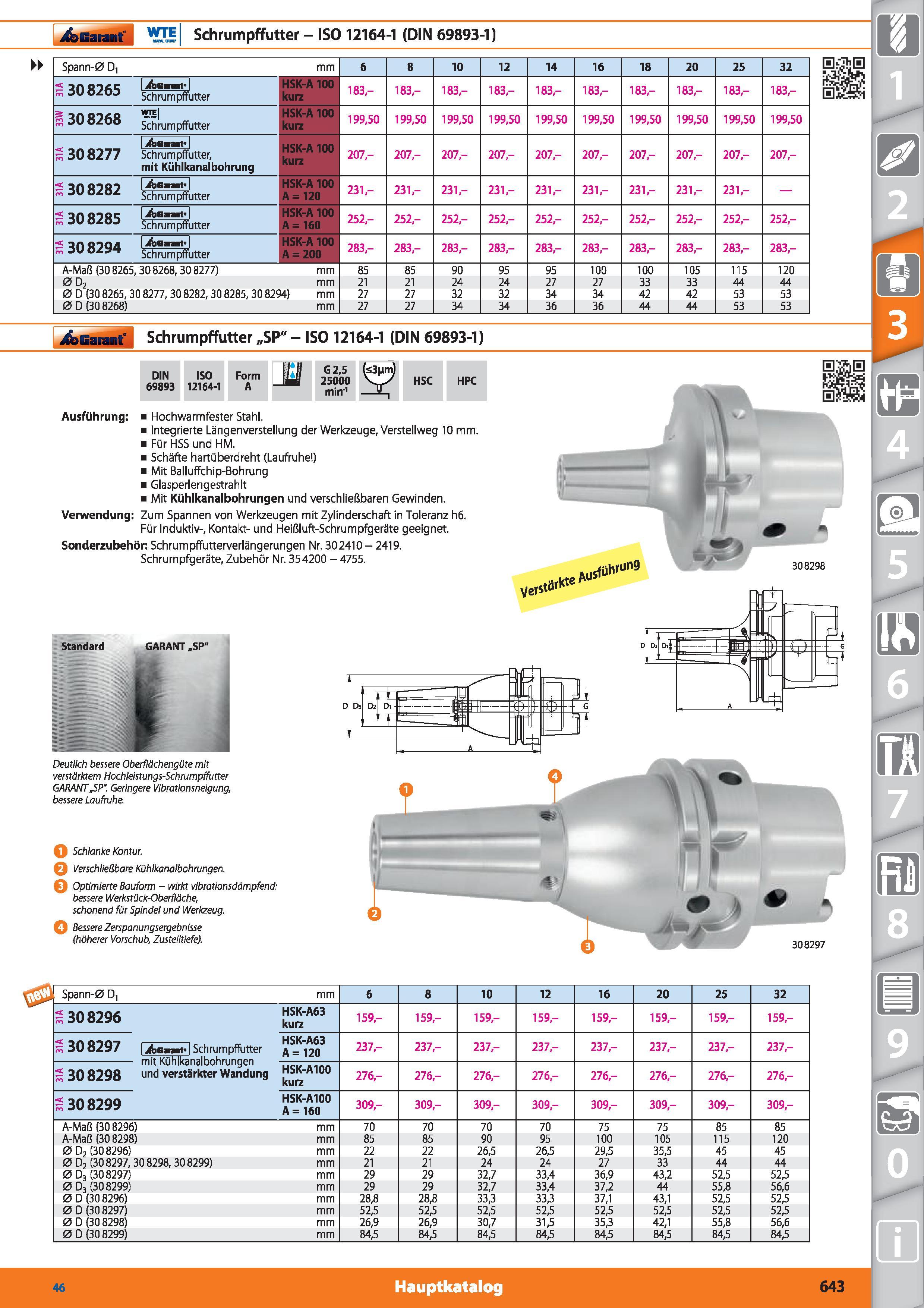 643 Garant Schrumpffutter - ISO 12164-1 (DIN 69893-1) Spann-0 D, mm 6 8 10 12 14 16 18 20 25 32 s 30 8265 ifecmnt Schrumpffutter HSK-A 100 kurz Каталог HOFFMANN GROUP 2015 Инструмент режущий слесарный измерительный абразивный Оборудование Комплексные поставки для промышленных предприятий DEU Стр. 643