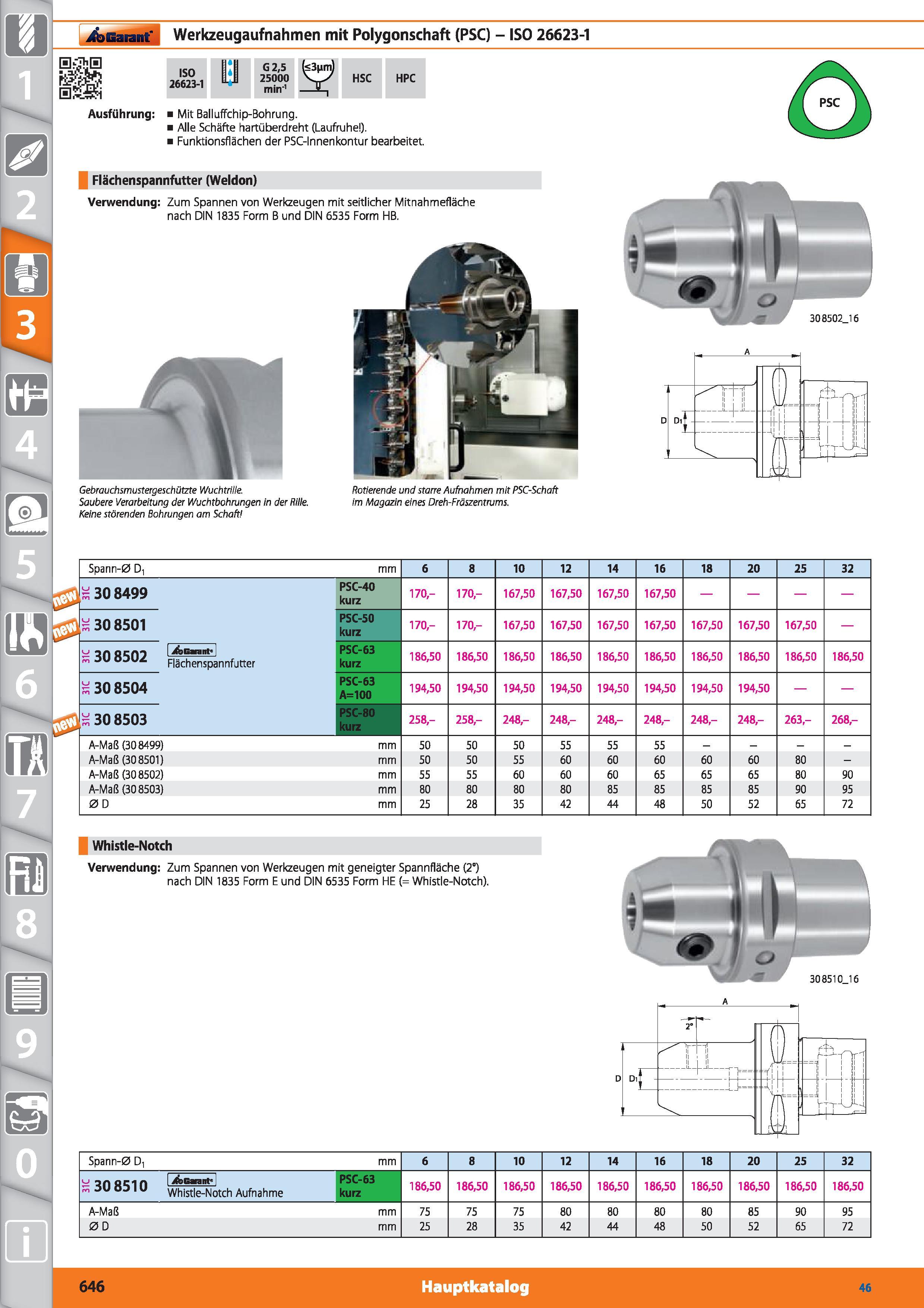 646 Garant Werkzeugaufnahmen mit Polygonschaft (PSC) - ISO 26623-1 ISO 26623-1 G 2,5 25000 min-1 1 HSC HPC Ausführung i Mit Balluffchip-Bohrung Каталог HOFFMANN GROUP 2015 Инструмент режущий слесарный измерительный абразивный Оборудование Комплексные поставки для промышленных предприятий DEU Стр. 646