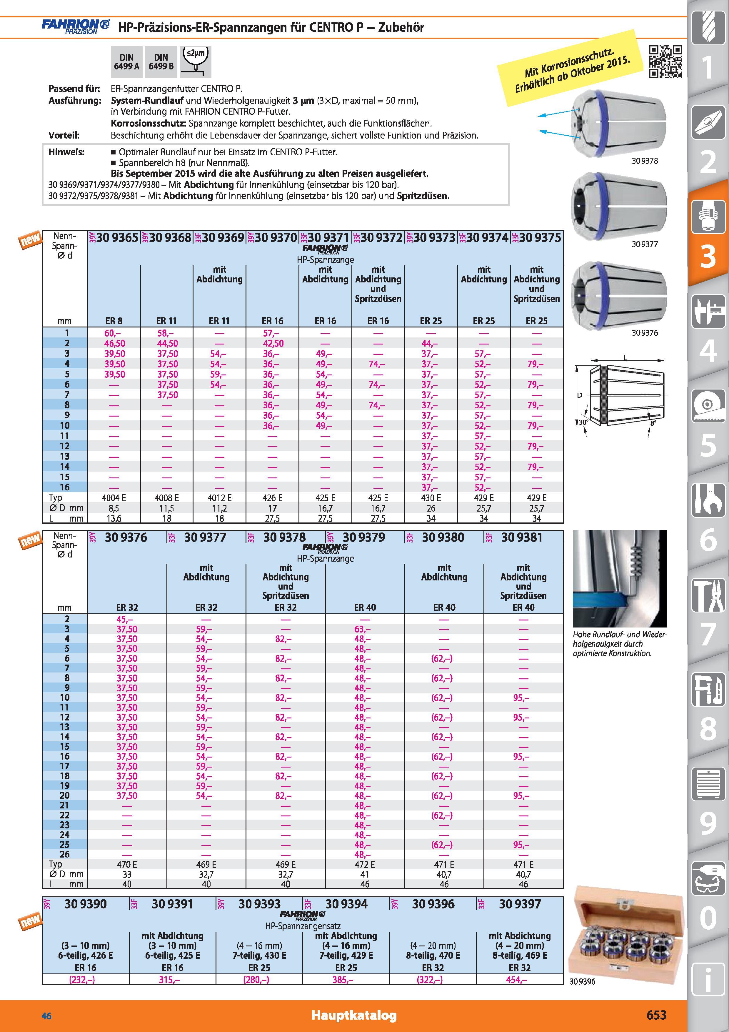 653 HP-Präzisions-ER-Spannzangen für CENTRO P - Zubehör DIN 6499 A DIN 6499 B Passend für ER-Spannzangenfutter CENTRO P Ausführung System-Rundla Каталог HOFFMANN GROUP 2015 Инструмент режущий слесарный измерительный абразивный Оборудование Комплексные поставки для промышленных предприятий DEU Стр. 653