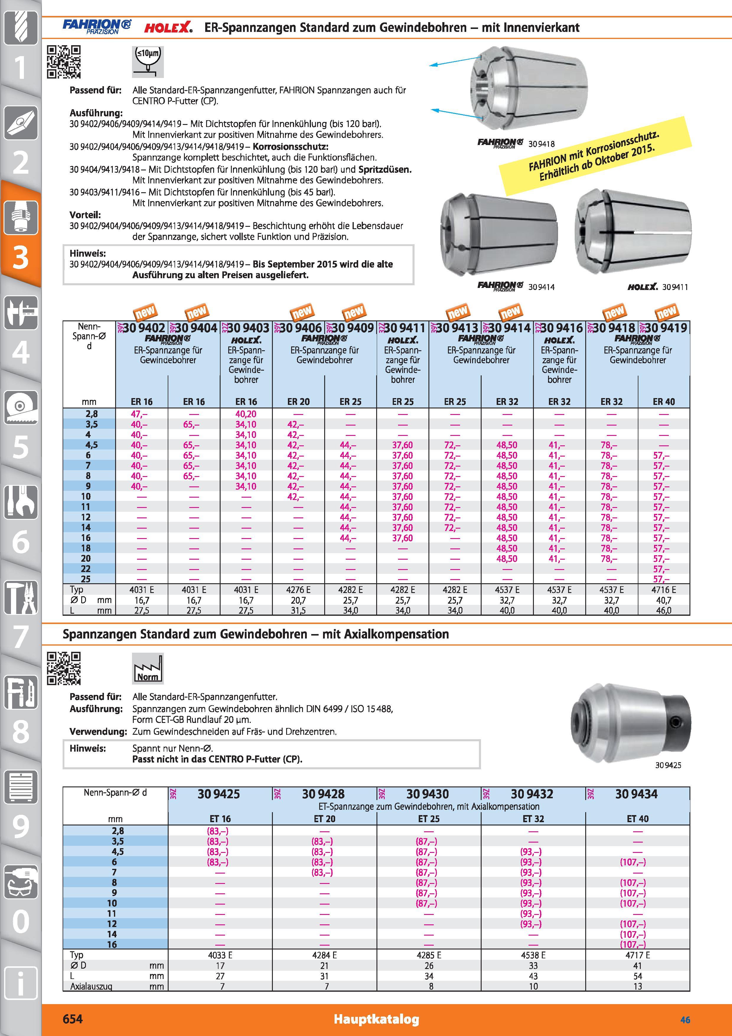 654 m 1 HOLEX ER-Spannzangen Standard zum Gewindebohren - mit Innenvierkant Passend für Alle Standard-ER-Spannzangenfutter, FAHRION Spannzangen Каталог HOFFMANN GROUP 2015 Инструмент режущий слесарный измерительный абразивный Оборудование Комплексные поставки для промышленных предприятий DEU Стр. 654