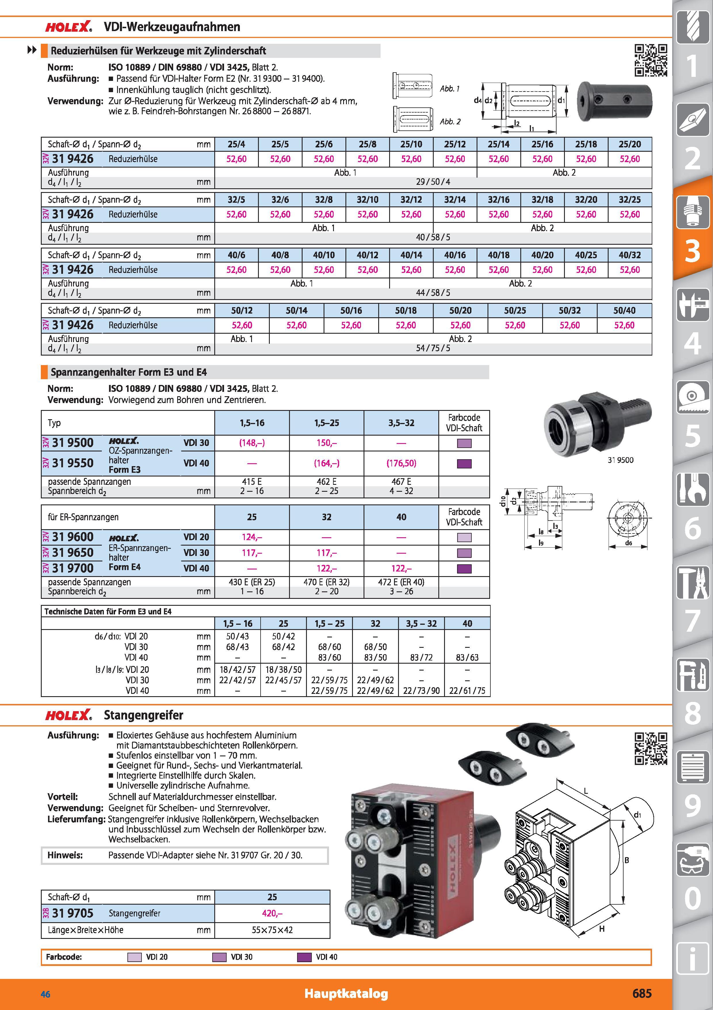 685 HOLElC1 VDI-Werkzeugaufnahmen u Reduzierhülsen für Werkzeuge mit Zylinderschaft Norm ISO 10889 / DIN 69880 / VDI 3425, Blatt 2 Ausführung Pa Каталог HOFFMANN GROUP 2015 Инструмент режущий слесарный измерительный абразивный Оборудование Комплексные поставки для промышленных предприятий DEU Стр. 685