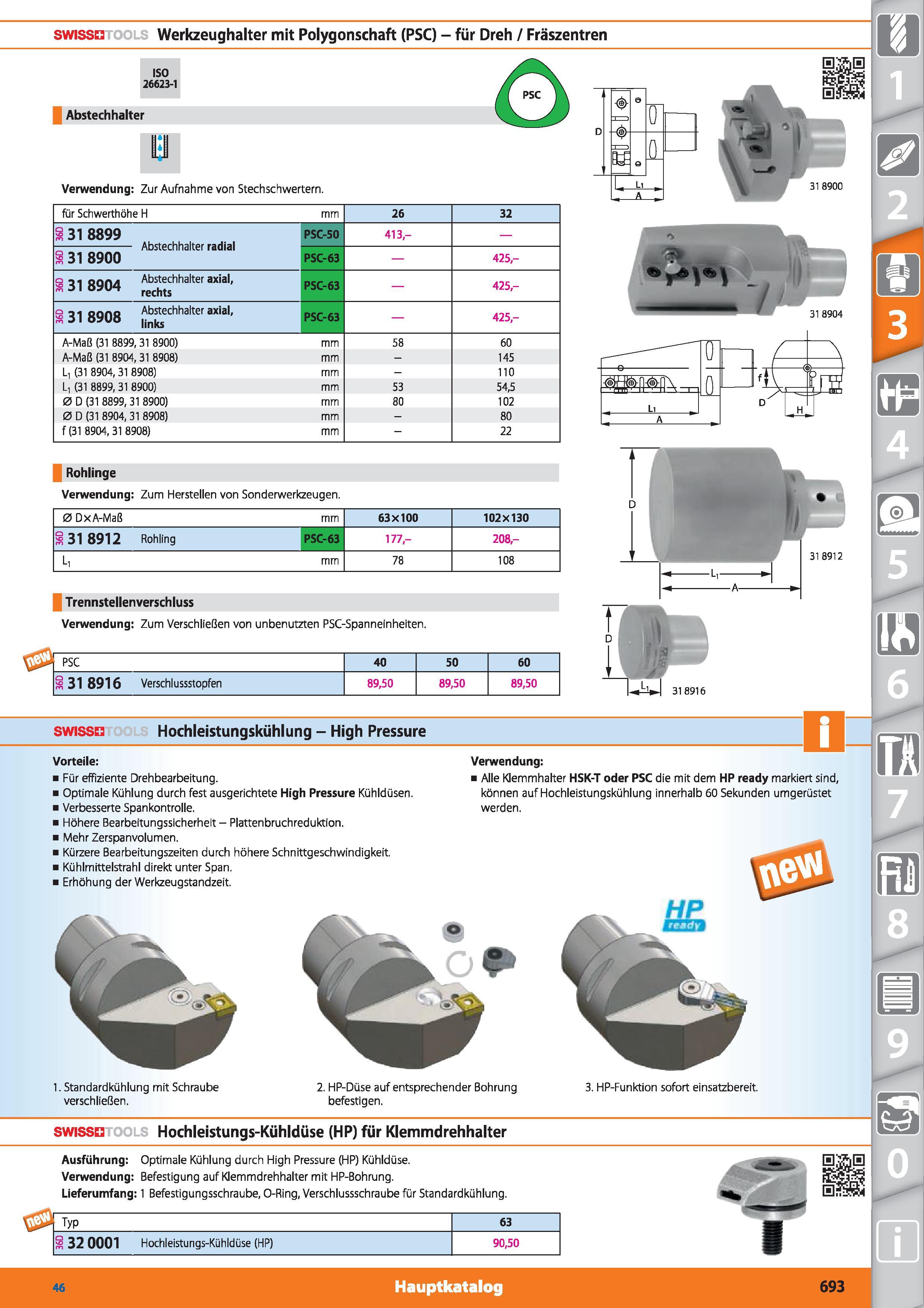 693 swissn Werkzeughalter mit Polygonschaft (PSC) - für Dreh / Fräszentren ISO 26623-1 Abstechhalter Verwendung Zur Aufnahme von Stechschwertern Каталог HOFFMANN GROUP 2015 Инструмент режущий слесарный измерительный абразивный Оборудование Комплексные поставки для промышленных предприятий DEU Стр. 693