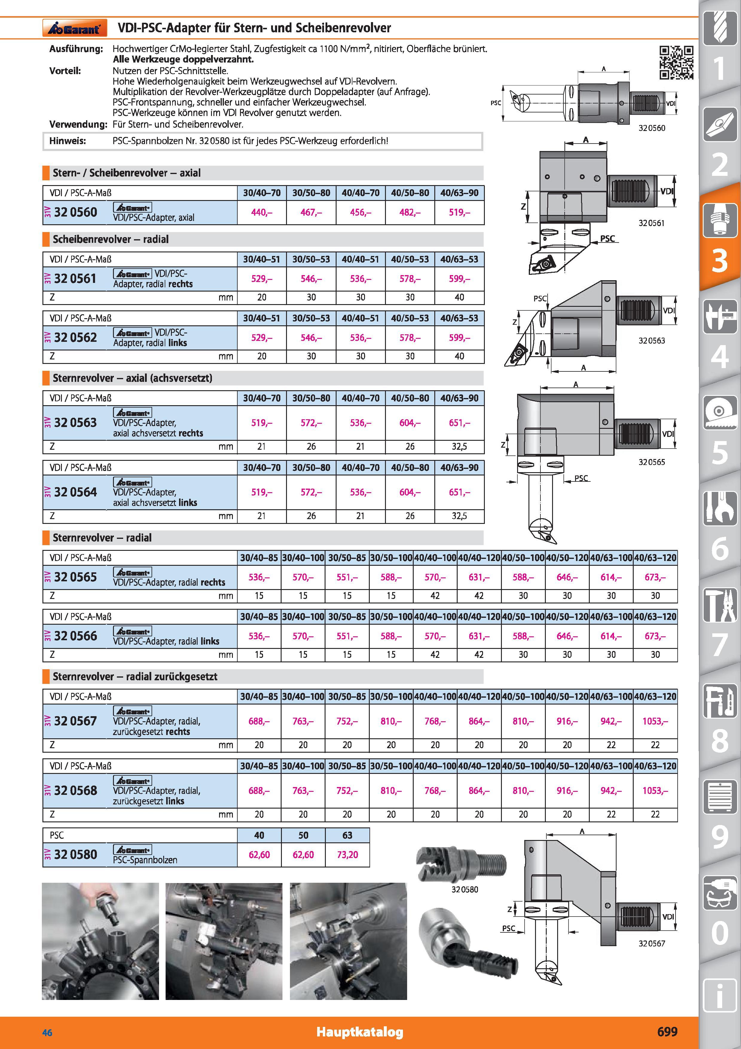 699 Garant VDI-PSC-Adapter für Stern- und Scheibenrevolver Ausführung Hochwertiger CrMo-legierter Stahl, Zugfestigkeit ca 1100 N/mm2, nitiriert, Каталог HOFFMANN GROUP 2015 Инструмент режущий слесарный измерительный абразивный Оборудование Комплексные поставки для промышленных предприятий DEU Стр. 699