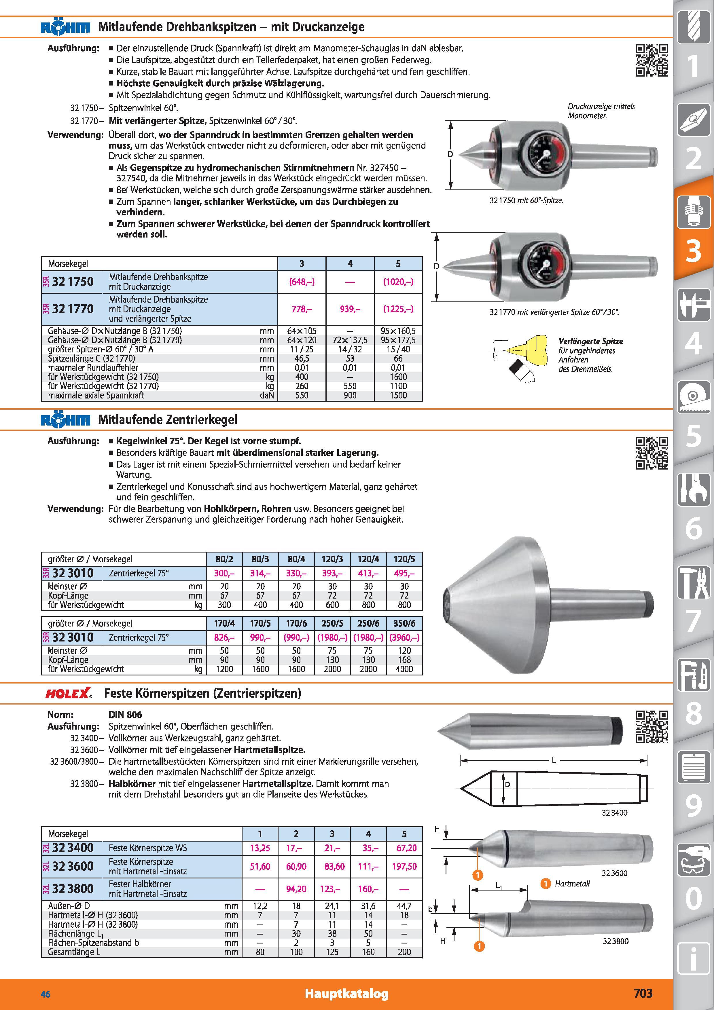 703 R Hm Mitlaufende Drehbankspitzen - mit Druckanzeige Ausführung Der einzustellende Druck (Spannkraft) ist direkt am Manometer-Schauglas in da Каталог HOFFMANN GROUP 2015 Инструмент режущий слесарный измерительный абразивный Оборудование Комплексные поставки для промышленных предприятий DEU Стр. 703