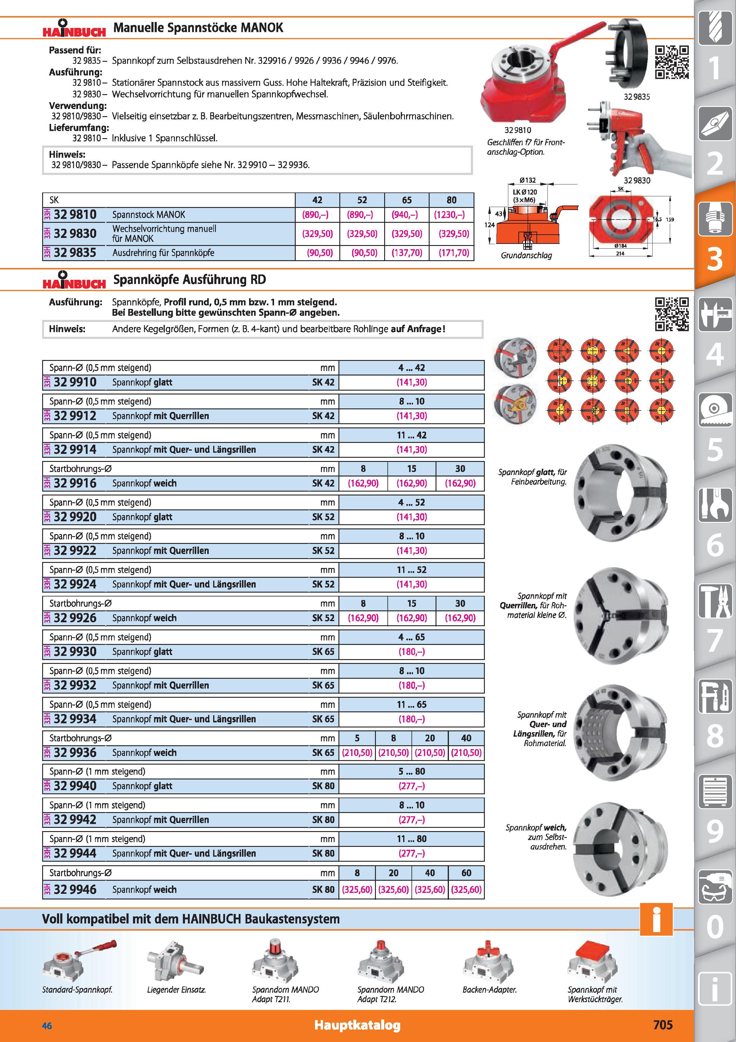 705 HAMBUCH Manuelle Spannstöcke MANOK Passend für 32 9835- Spannkopf zum Selbstausdrehen Nr 329916 / 9926 / 9936 / 9946 / 9976 Ausführung 32 98 Каталог HOFFMANN GROUP 2015 Инструмент режущий слесарный измерительный абразивный Оборудование Комплексные поставки для промышленных предприятий DEU Стр. 705