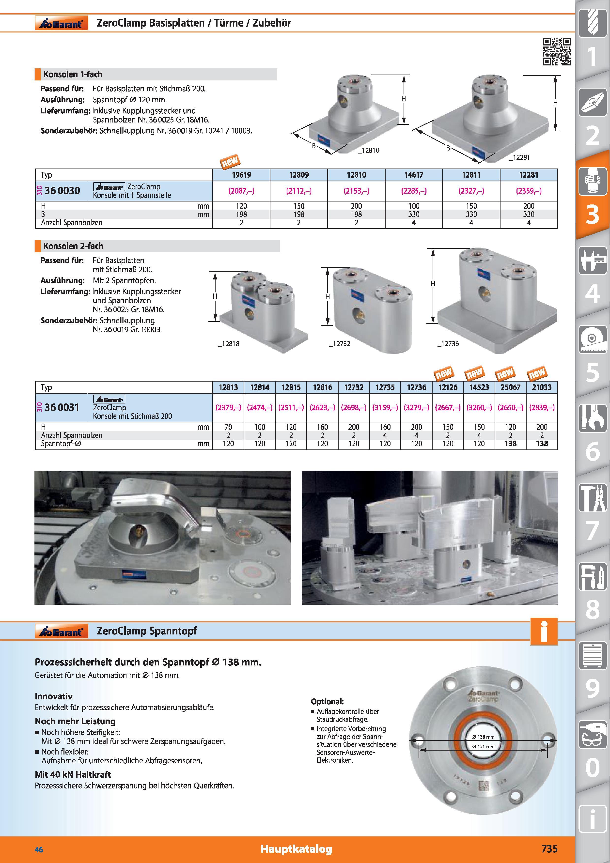 735 Garant ZeroClamp Spanntopf Konsolen 1-fach Passend für Für Basisplatten mit Stichmaß 200 Ausführung Spanntopf-0 120 mm Lieferumfang Inklusiv Каталог HOFFMANN GROUP 2015 Инструмент режущий слесарный измерительный абразивный Оборудование Комплексные поставки для промышленных предприятий DEU Стр. 735