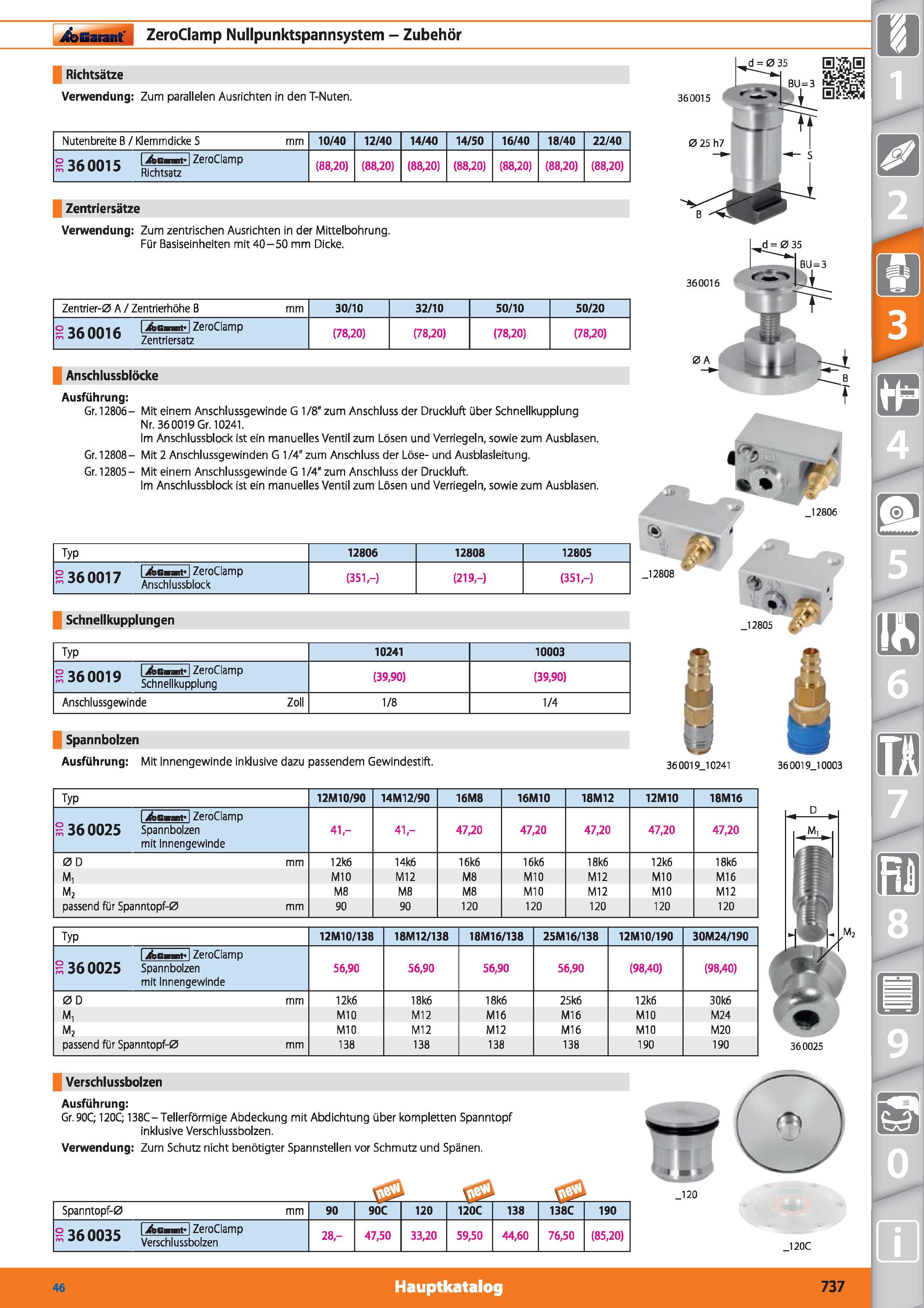 737 Garant ZeroClamp Nullpunktspannsystem - Zubehör Richtsätze Verwendung Zum parallelen Ausrichten in den T-Nuten 360015 Nutenbreite B / Klemmd Каталог HOFFMANN GROUP 2015 Инструмент режущий слесарный измерительный абразивный Оборудование Комплексные поставки для промышленных предприятий DEU Стр. 737