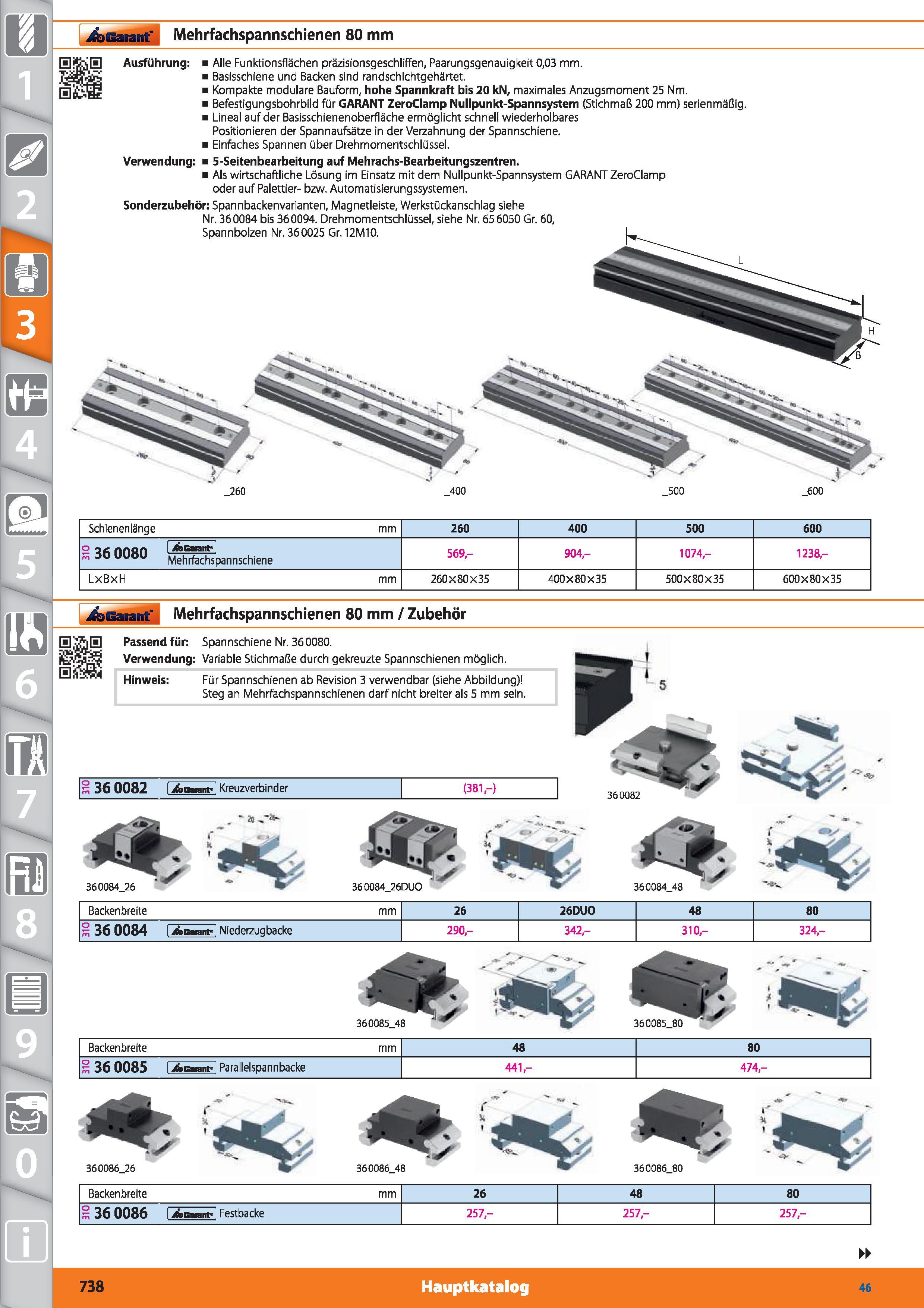 738 Garant ( Mehrfachspannschienen 80 mm Ausführung Alle Funktionsflächen präzisionsgeschliffen, Paarungsgenauigkeit 0,03 mm Basisschiene und Ba Каталог HOFFMANN GROUP 2015 Инструмент режущий слесарный измерительный абразивный Оборудование Комплексные поставки для промышленных предприятий DEU Стр. 738