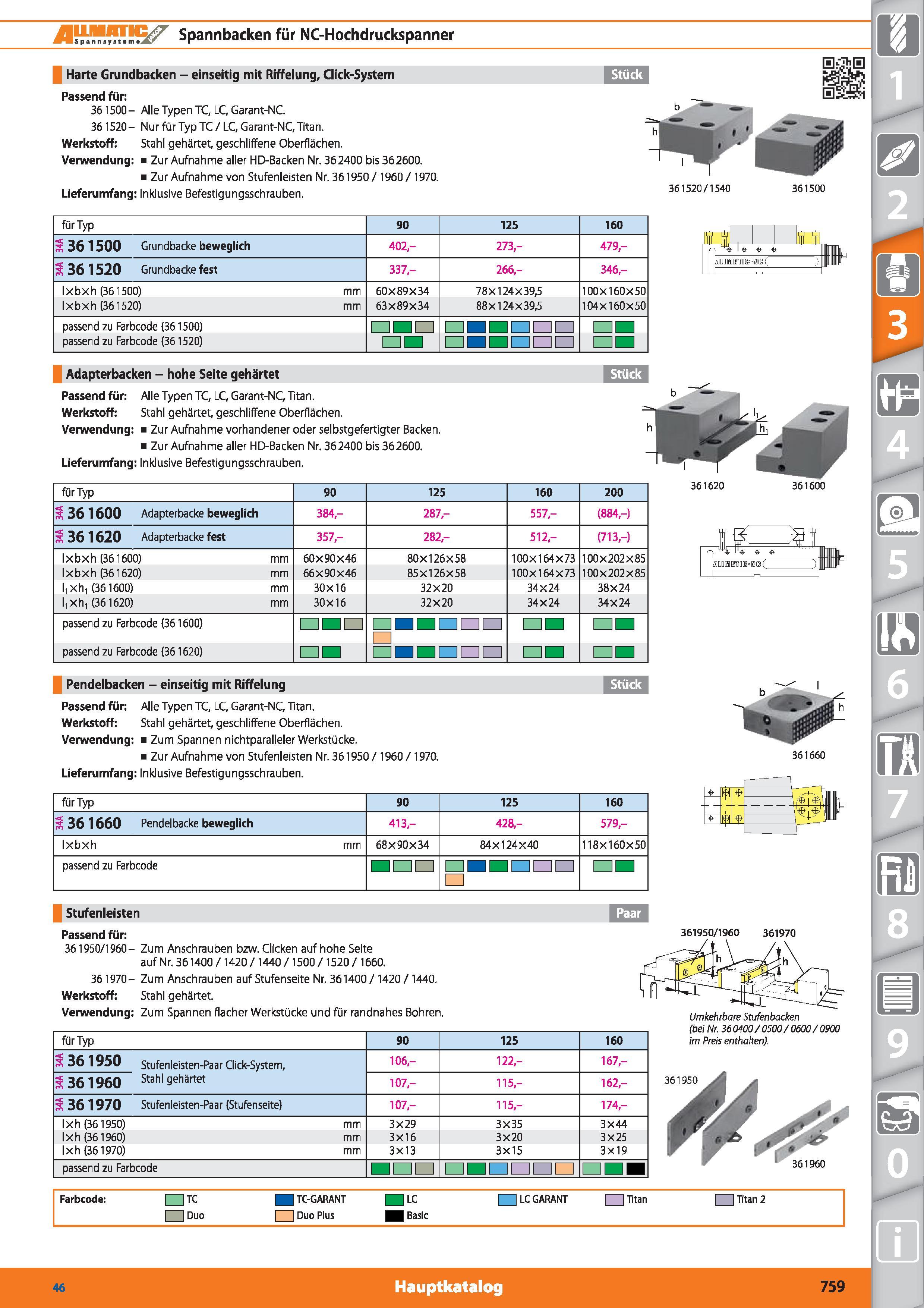 759 Spannbacken für NC-Hochdruckspanner Harte Grundbacken - einseitig mit Riffelung, Click-System Passend für 36 1500- Alle Typen TC, LC, Garant Каталог HOFFMANN GROUP 2015 Инструмент режущий слесарный измерительный абразивный Оборудование Комплексные поставки для промышленных предприятий DEU Стр. 759
