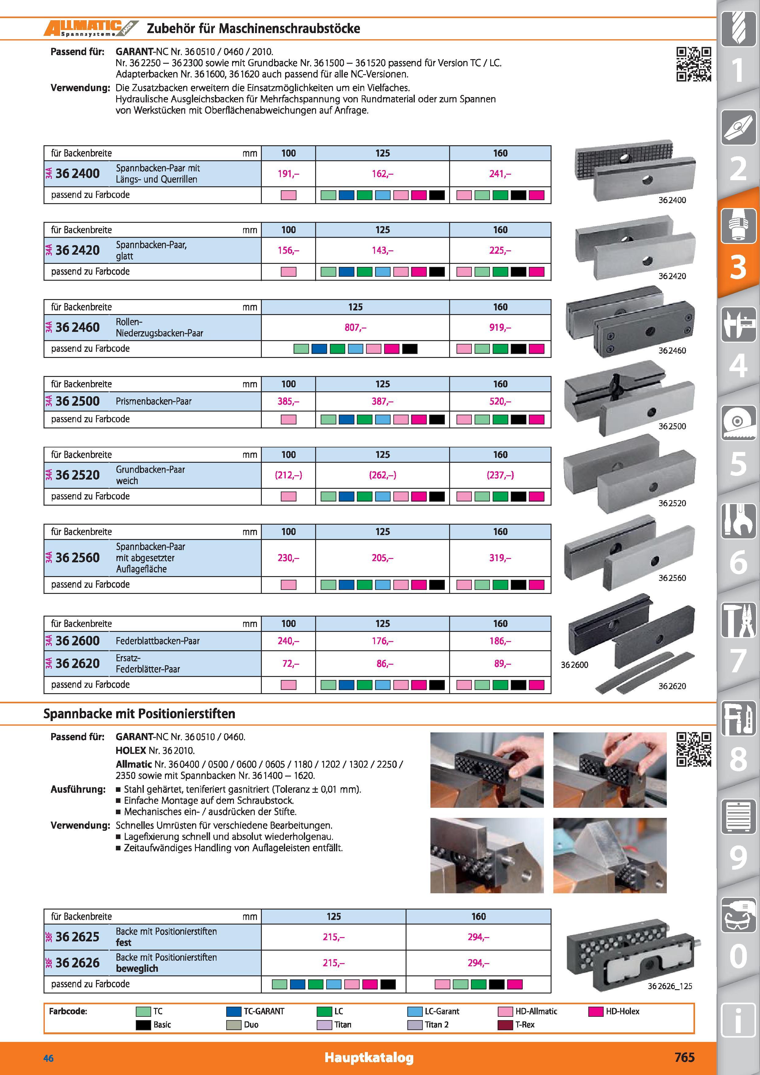 765 Zubehör für Maschinenschraubstöcke Passend für GARANT-NC Nr 360510 / 0460 / 2010 Nr 362250-362300 sowie mit Grundbacke Nr 361500- 361520 pas Каталог HOFFMANN GROUP 2015 Инструмент режущий слесарный измерительный абразивный Оборудование Комплексные поставки для промышленных предприятий DEU Стр. 765