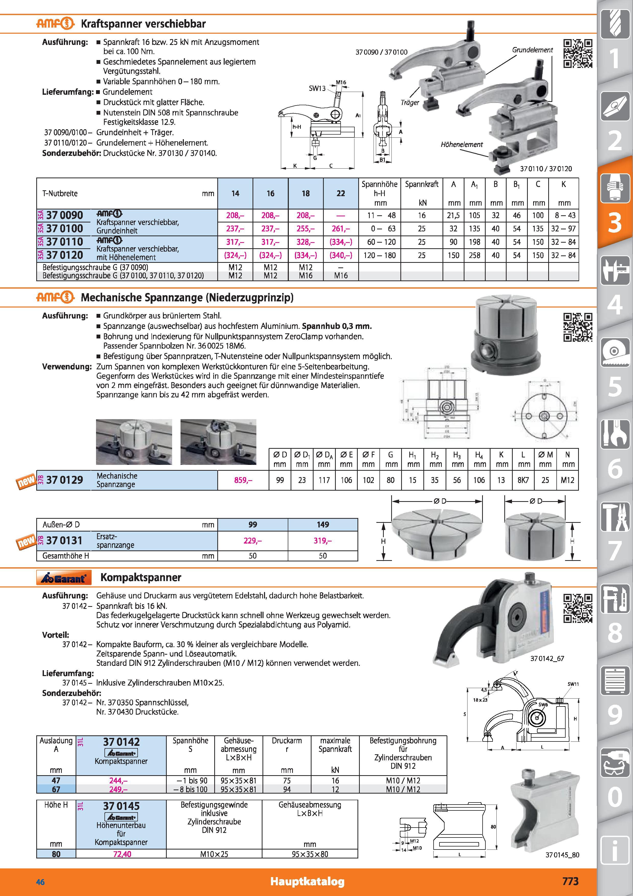 773 AMP Kraftspanner verschiebbar Ausführung Spannkraft 16 bzw 25 kN mit Anzugsmoment bei ca 100 Nm Geschmiedetes Spannelement aus legiertem Ver Каталог HOFFMANN GROUP 2015 Инструмент режущий слесарный измерительный абразивный Оборудование Комплексные поставки для промышленных предприятий DEU Стр. 773