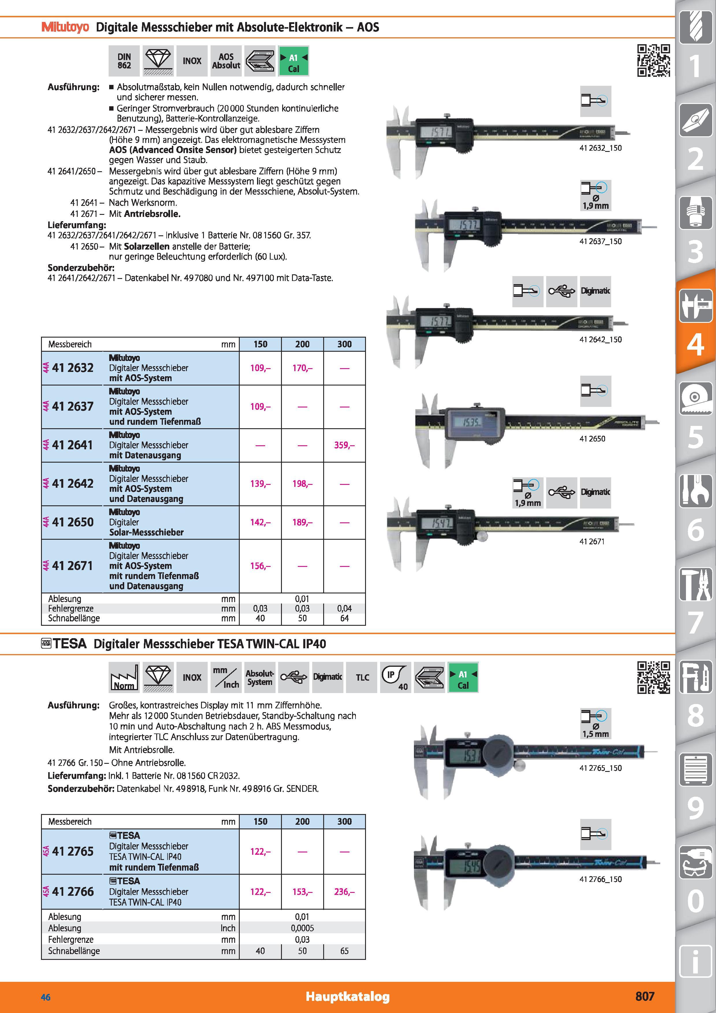 807 Mitutoyo Digitale Messschieber mit Absolute-Elektronik - AOS DIN 862 INOX AOS Absolut Cal Ausführung Absolutmaßstab, kein Nullen notwendig, Каталог HOFFMANN GROUP 2015 Инструмент режущий слесарный измерительный абразивный Оборудование Комплексные поставки для промышленных предприятий DEU Стр. 807