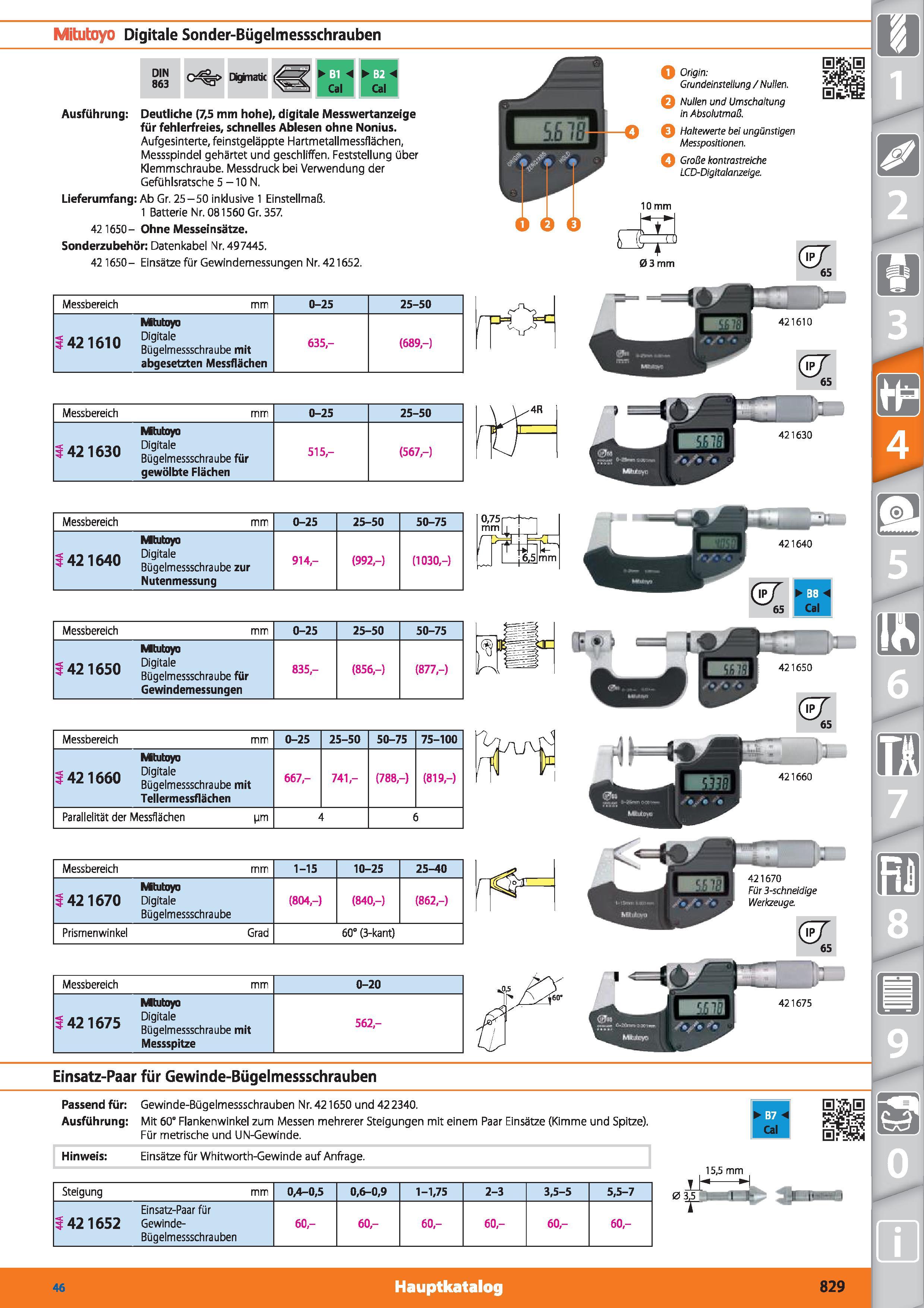 829 Mitutoyo Digitale Sonder-Bügelmessschrauben DIN 863 iginatk V V Ausführung Deutliche (7,5 mm hohe), digitale Messwertanzeige für fehlerfreie Каталог HOFFMANN GROUP 2015 Инструмент режущий слесарный измерительный абразивный Оборудование Комплексные поставки для промышленных предприятий DEU Стр. 829