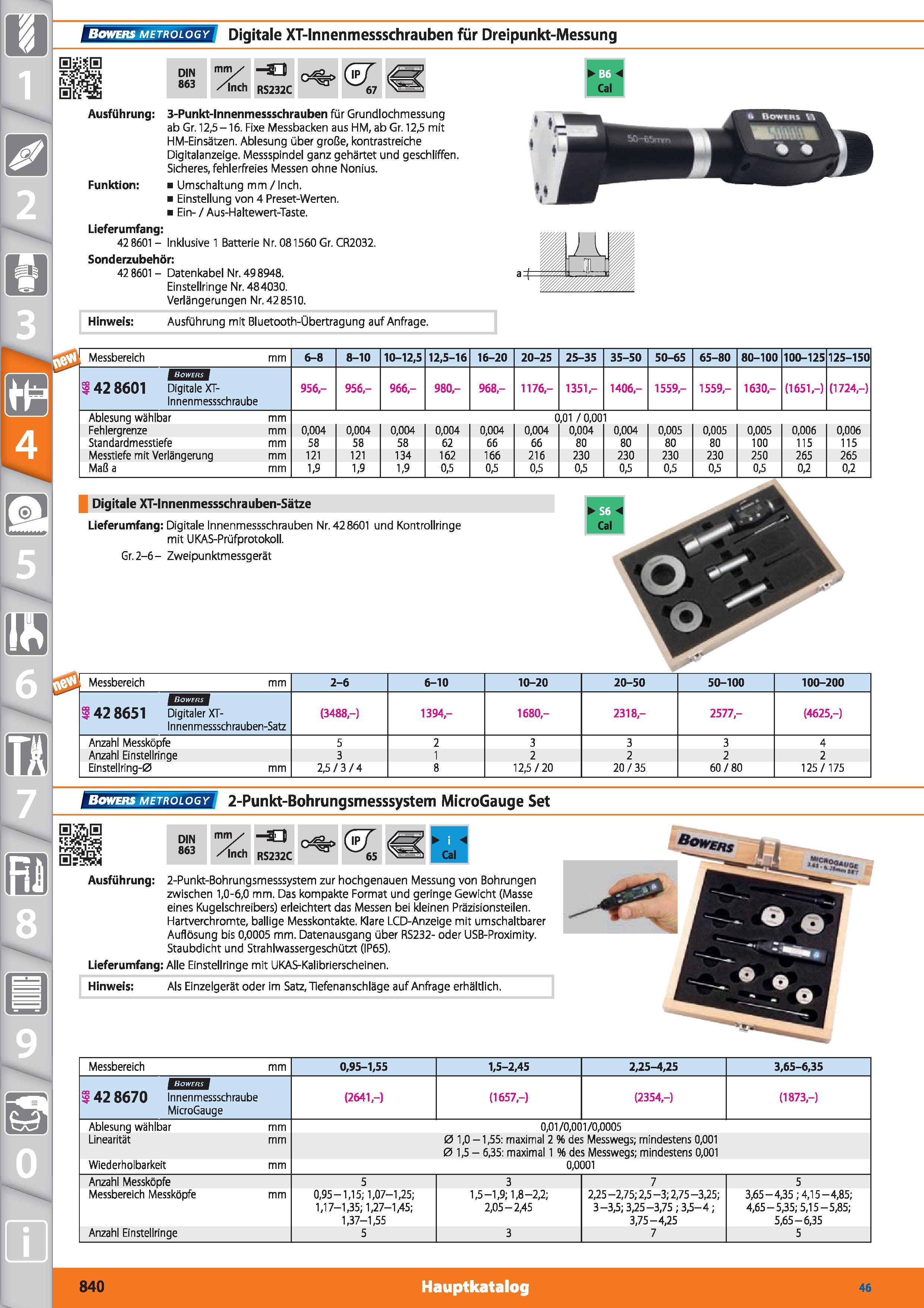840 Bowers metrology Digitale XT-Innenmessschrauben für Dreipunkt-Messung DIN 863 mm/ /Inch RS232C & 67 Cal Ausführung 3-Punkt-lnnenmessschraube Каталог HOFFMANN GROUP 2015 Инструмент режущий слесарный измерительный абразивный Оборудование Комплексные поставки для промышленных предприятий DEU Стр. 840