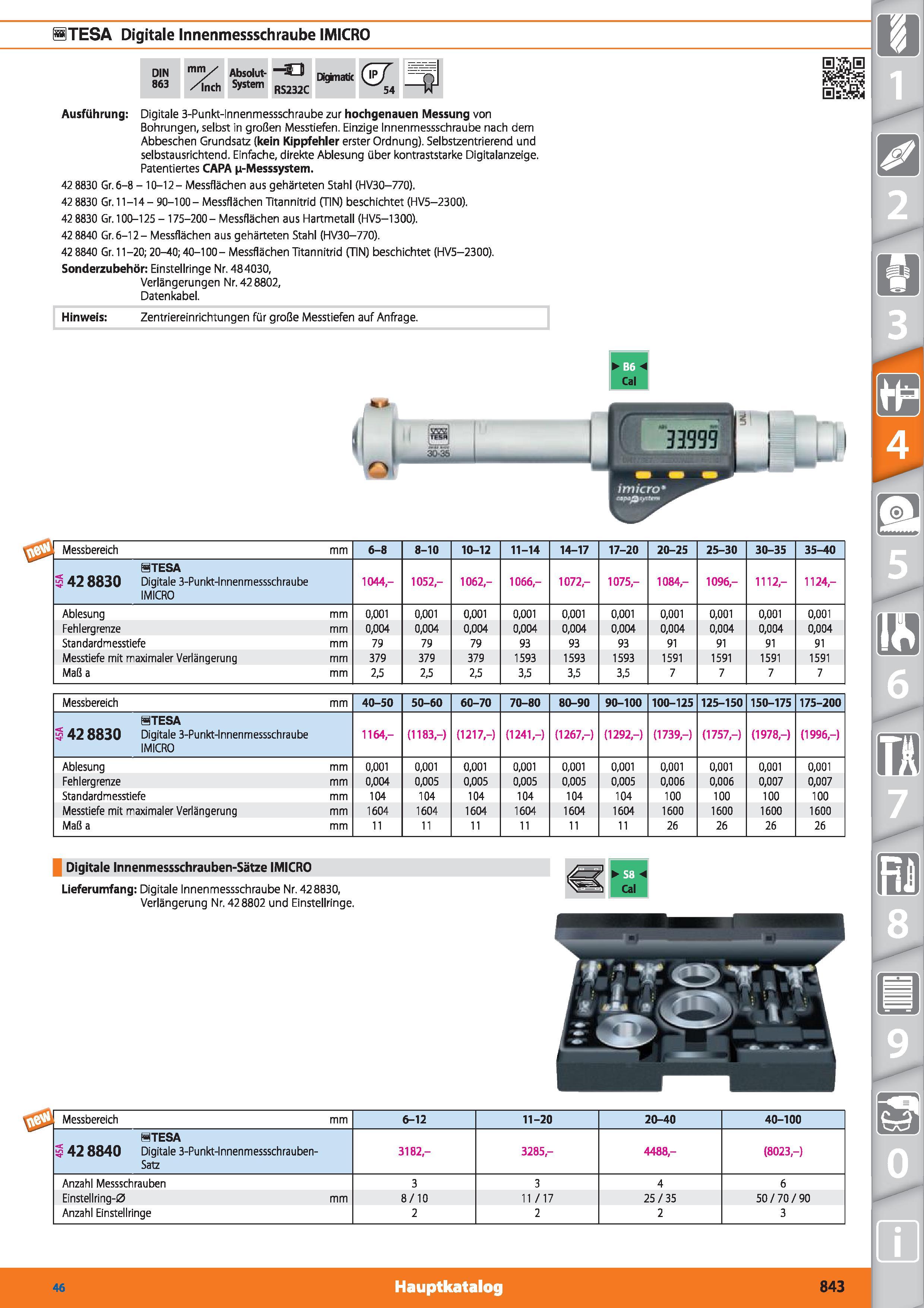 843 ÜTESA Digitale Innenmessschraube IMICRO DIN 863 mm✓ /Inch Absolut- System -3 RS232C Digknatic <57 54 Ausführung Digitale 3-Punkt-lnnenmesssc Каталог HOFFMANN GROUP 2015 Инструмент режущий слесарный измерительный абразивный Оборудование Комплексные поставки для промышленных предприятий DEU Стр. 843