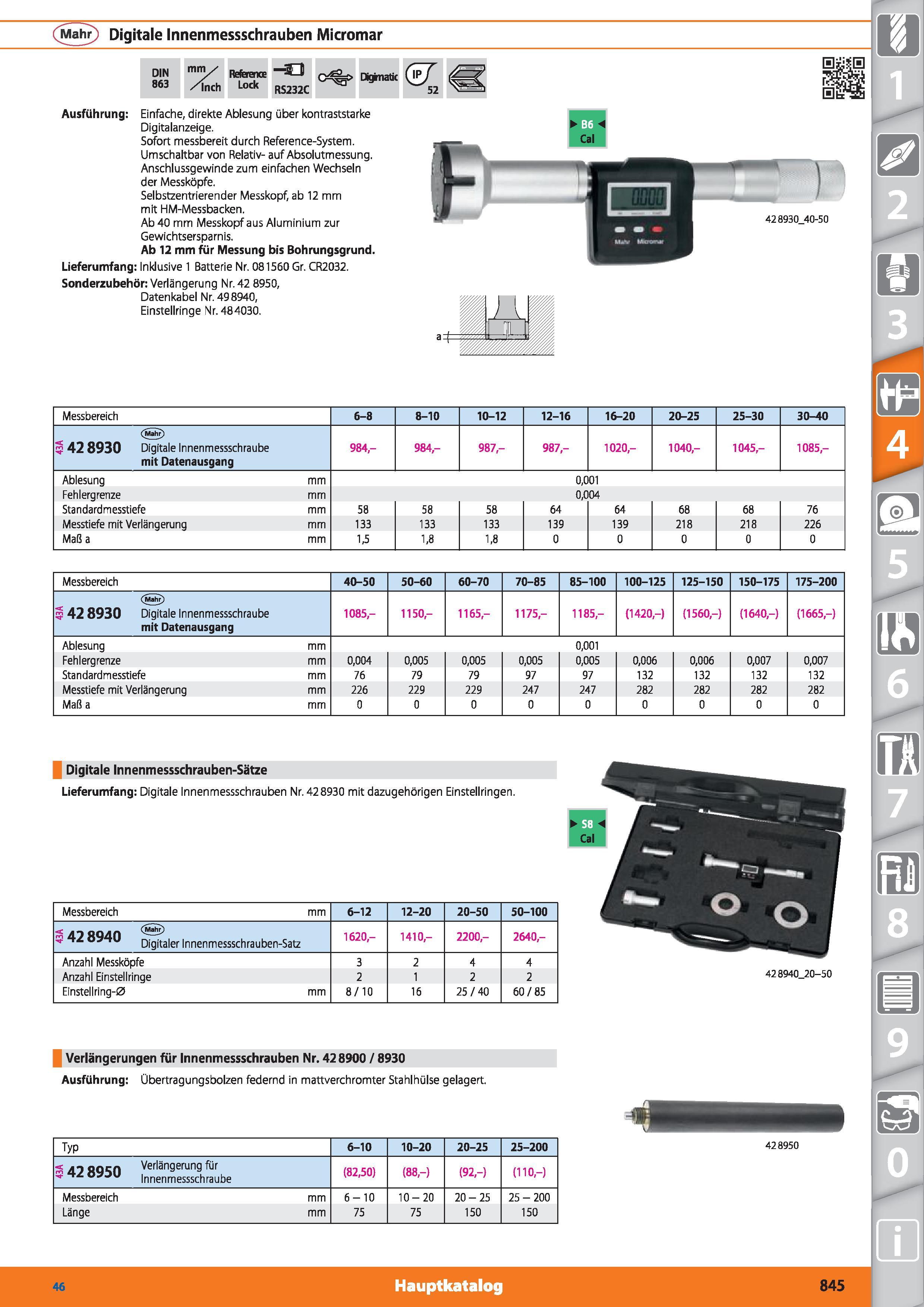 845 (Mahr) Digitale Innenmessschrauben Micromar DIN 863 mm✓ /inch Reference Lock -o RS232C ighiatk <57 52 Ausführung Einfache, direkte Ablesung Каталог HOFFMANN GROUP 2015 Инструмент режущий слесарный измерительный абразивный Оборудование Комплексные поставки для промышленных предприятий DEU Стр. 845