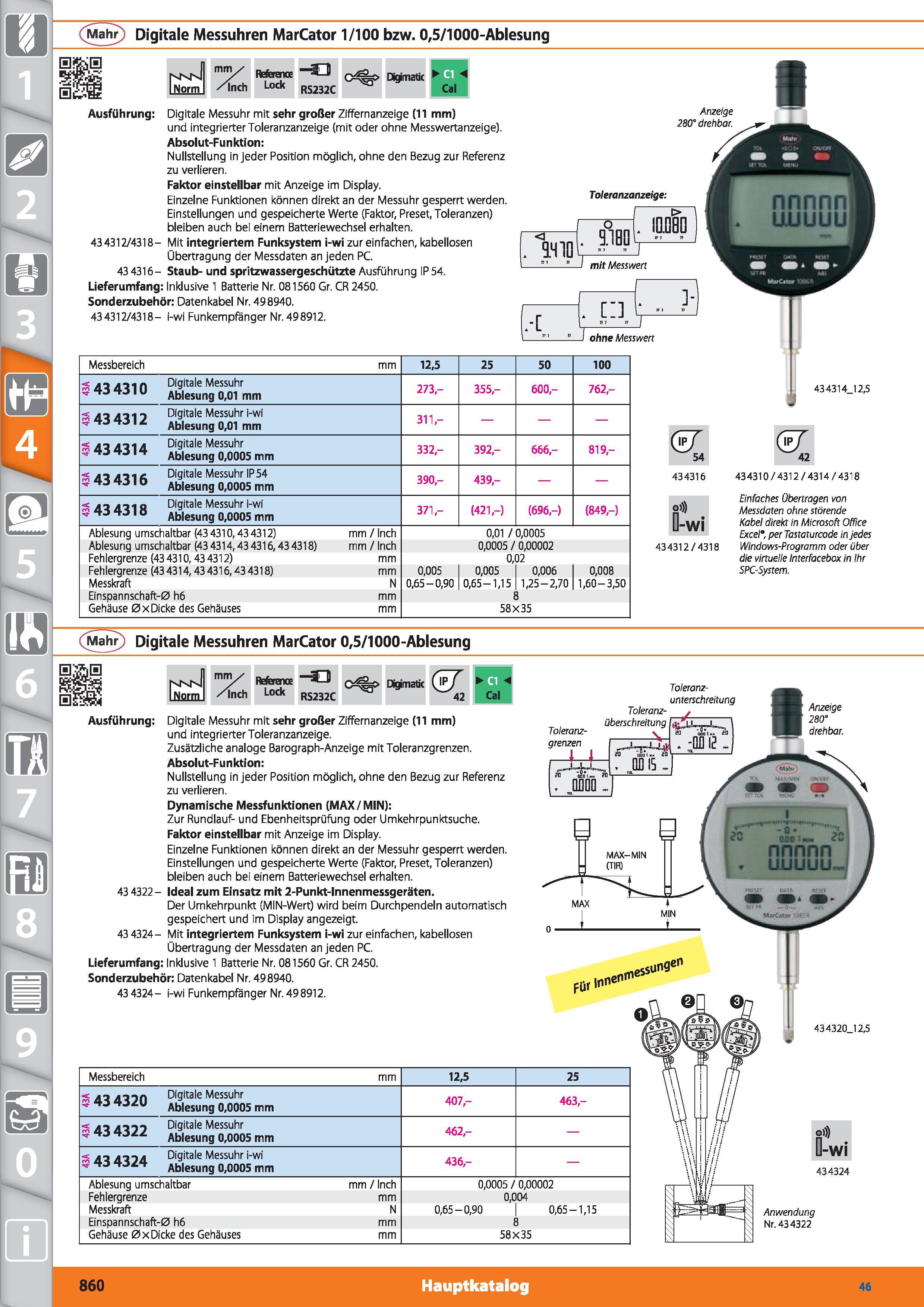 860 m 1 (Mahr) Digitale Messuhren MarCator 1/100 bzw 0,5/1000-Ablesung mm/ /Inch Referan Lock -3 RS232C Digimatk Cal Ausführung Digitale Messuhr Каталог HOFFMANN GROUP 2015 Инструмент режущий слесарный измерительный абразивный Оборудование Комплексные поставки для промышленных предприятий DEU Стр. 860
