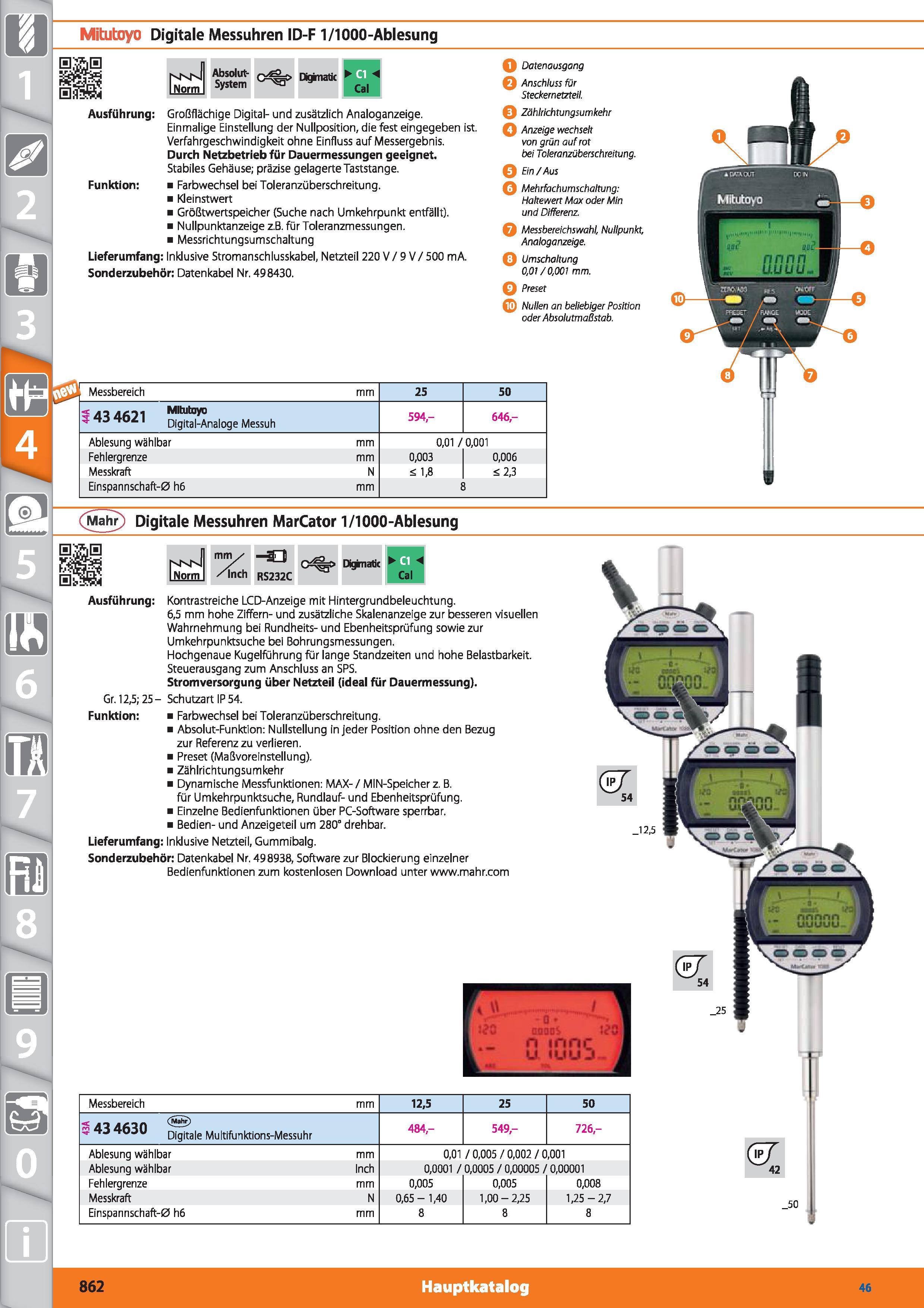 862 m 1 Mitutoyo Digitale Messuhren ID-F 1/1000-Ablesung NsN INorm Absolut- Dkjnatic Sei System Cal 0 0 Ausführung Großflächige Digital- und zus Каталог HOFFMANN GROUP 2015 Инструмент режущий слесарный измерительный абразивный Оборудование Комплексные поставки для промышленных предприятий DEU Стр. 862
