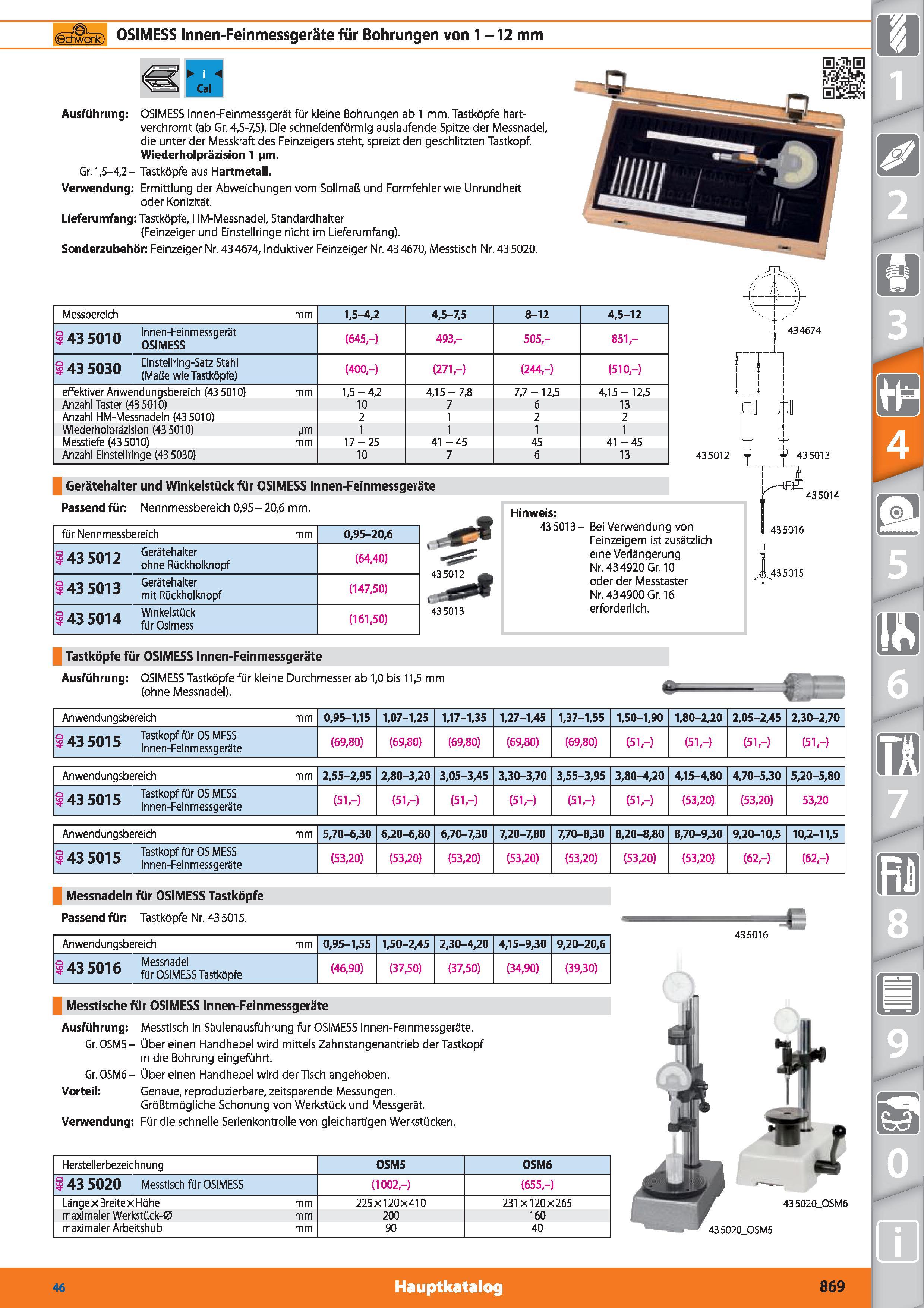869 OSIMESS Innen-Feinmessgeräte für Bohrungen von 1 -12 mm Ausführung OSIMESS Innen-Feinmessgerät für kleine Bohrungen ab 1 mm Tastköpfe hartve Каталог HOFFMANN GROUP 2015 Инструмент режущий слесарный измерительный абразивный Оборудование Комплексные поставки для промышленных предприятий DEU Стр. 869