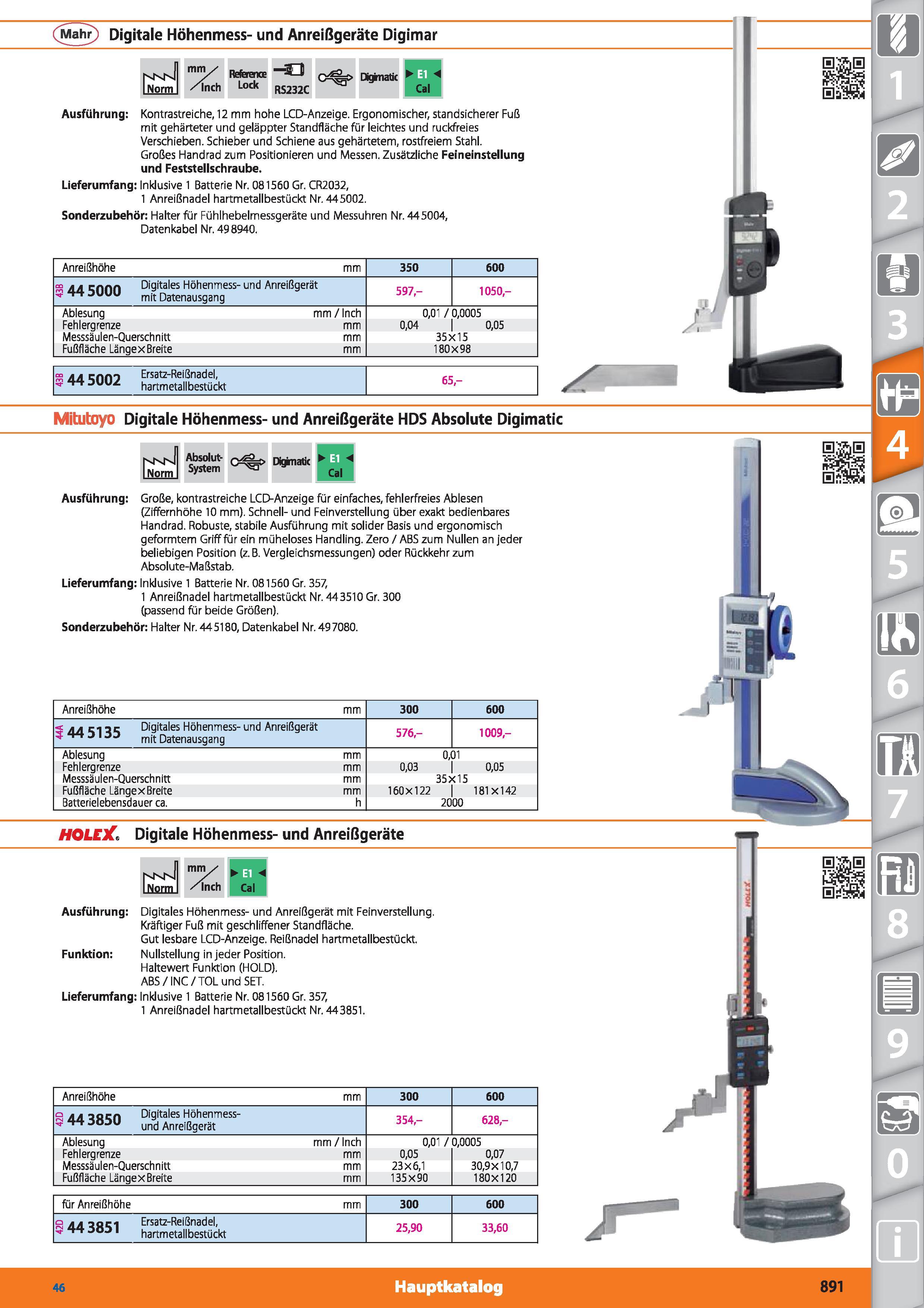 891 (Mahr) Digitale Höhenmess- und Anreißgeräte Digimar mm✓ /Inch Reference Lock -o RS232C Dighiatk Ausführung Kontrastreiche, 12 mm hohe LCD-An Каталог HOFFMANN GROUP 2015 Инструмент режущий слесарный измерительный абразивный Оборудование Комплексные поставки для промышленных предприятий DEU Стр. 891