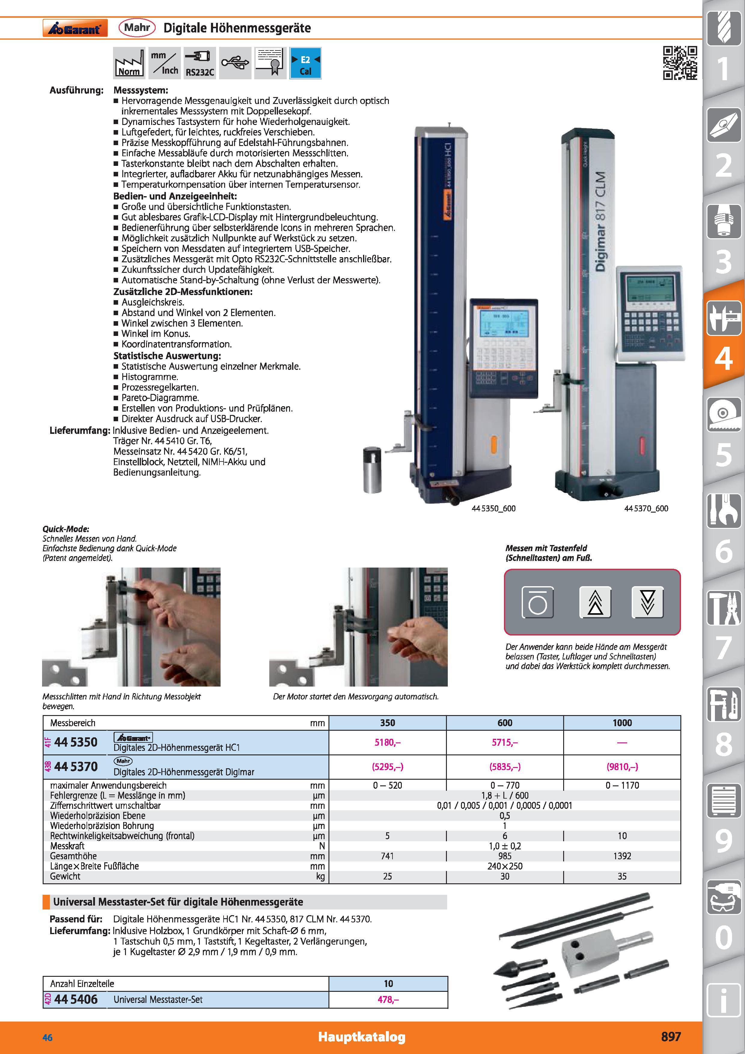 897 üocaranf (Mahr) Digitale Höhenmessgeräte mm✓ /inch RS232C Ausführung Messsystem Hervorragende Messgenauigkeit und Zuverlässigkeit durch opti Каталог HOFFMANN GROUP 2015 Инструмент режущий слесарный измерительный абразивный Оборудование Комплексные поставки для промышленных предприятий DEU Стр. 897