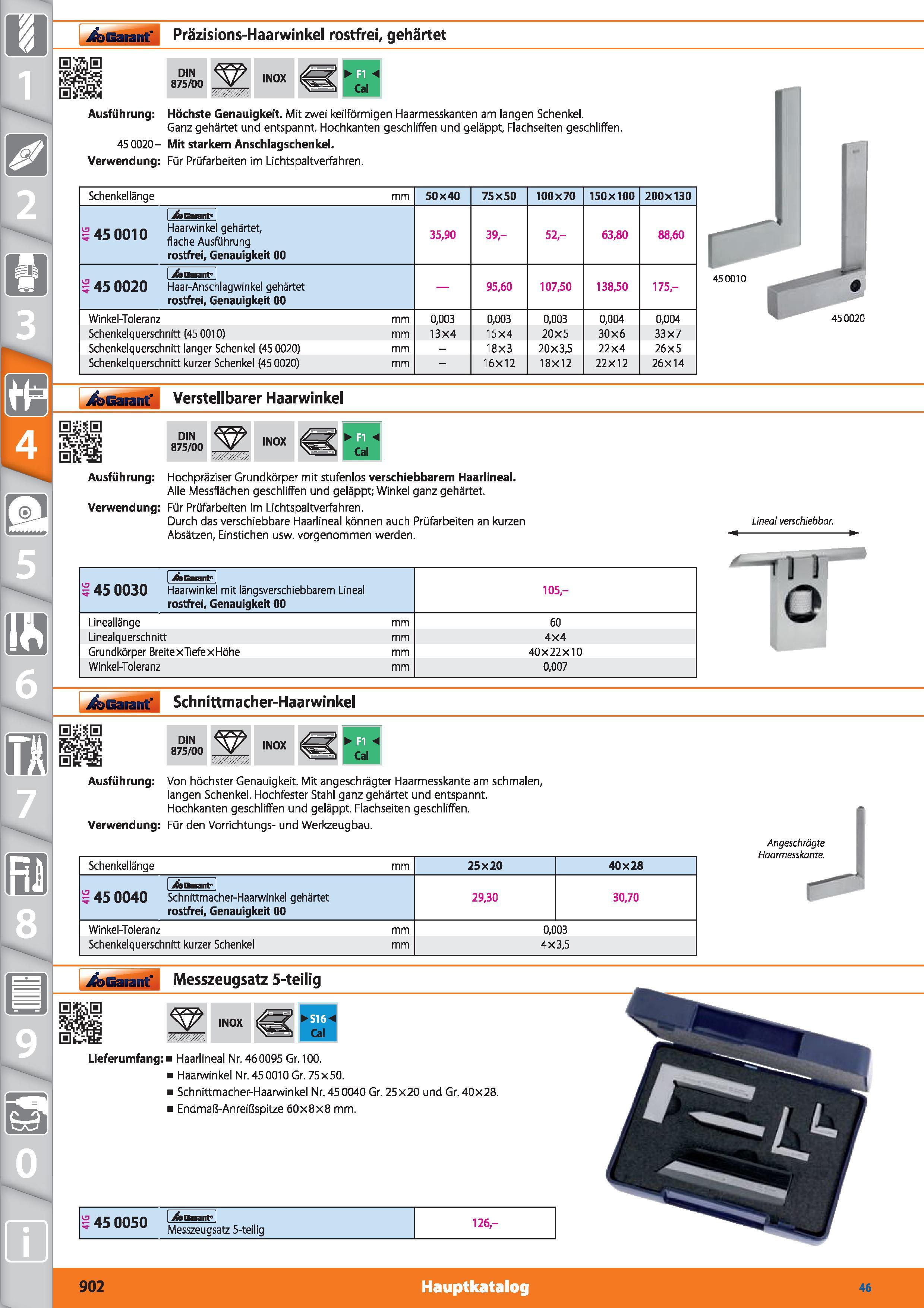 902 5 3E 6 7 8 x Garant Präzisions-Haarwinkel rostfrei, gehärtet S )0 DIN 875/00 INOX Ausführung Höchste Genauigkeit Mit zwei keilförmigen Haarm Каталог HOFFMANN GROUP 2015 Инструмент режущий слесарный измерительный абразивный Оборудование Комплексные поставки для промышленных предприятий DEU Стр. 902
