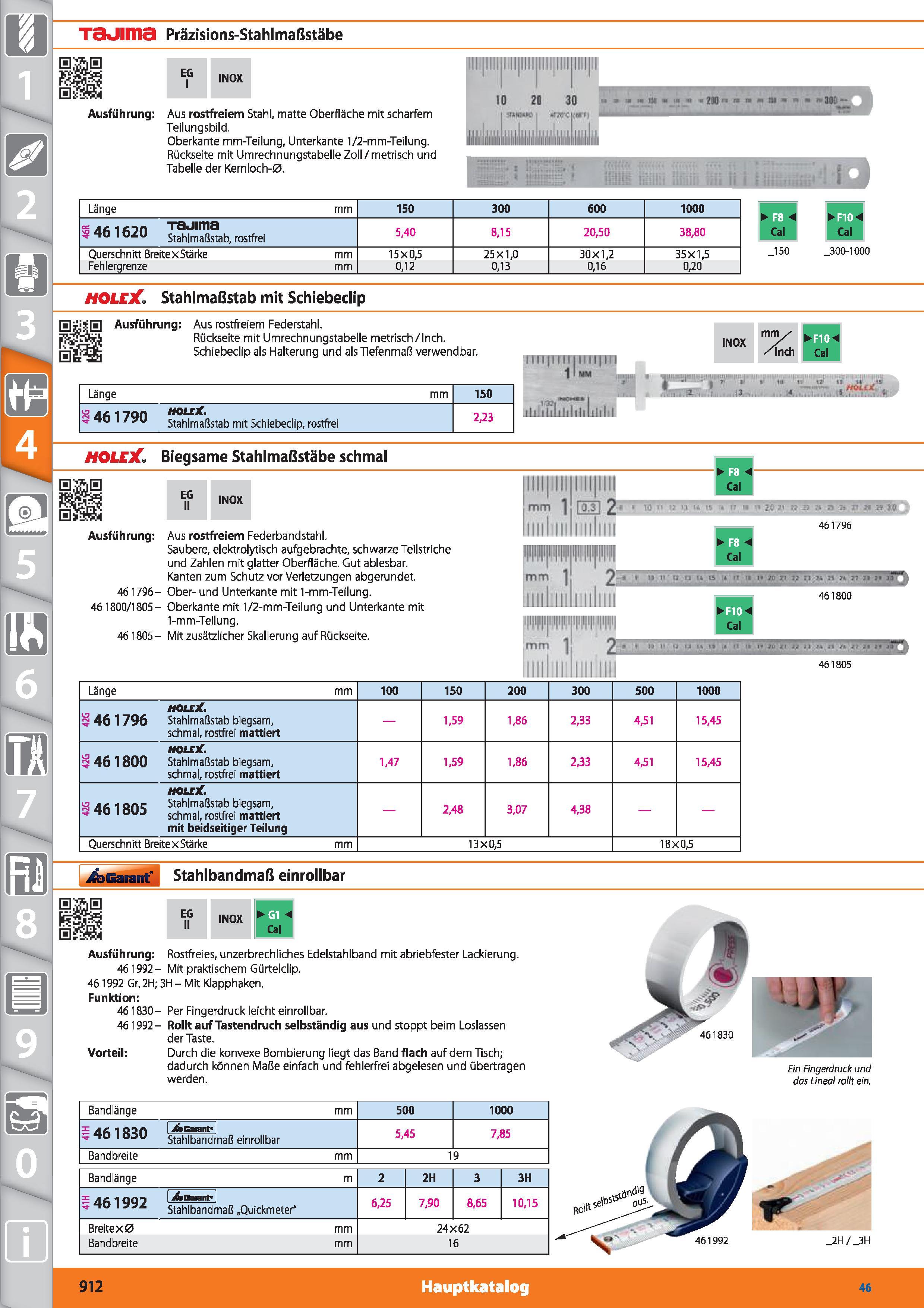 912 Taüima Präzisions-Stahlmaßstäbe SI EG 1 INOX Ausführung Aus rostfreiem Stahl, matte Oberfläche mit scharfem Teilungsbild Oberkante mm-Teilun Каталог HOFFMANN GROUP 2015 Инструмент режущий слесарный измерительный абразивный Оборудование Комплексные поставки для промышленных предприятий DEU Стр. 912