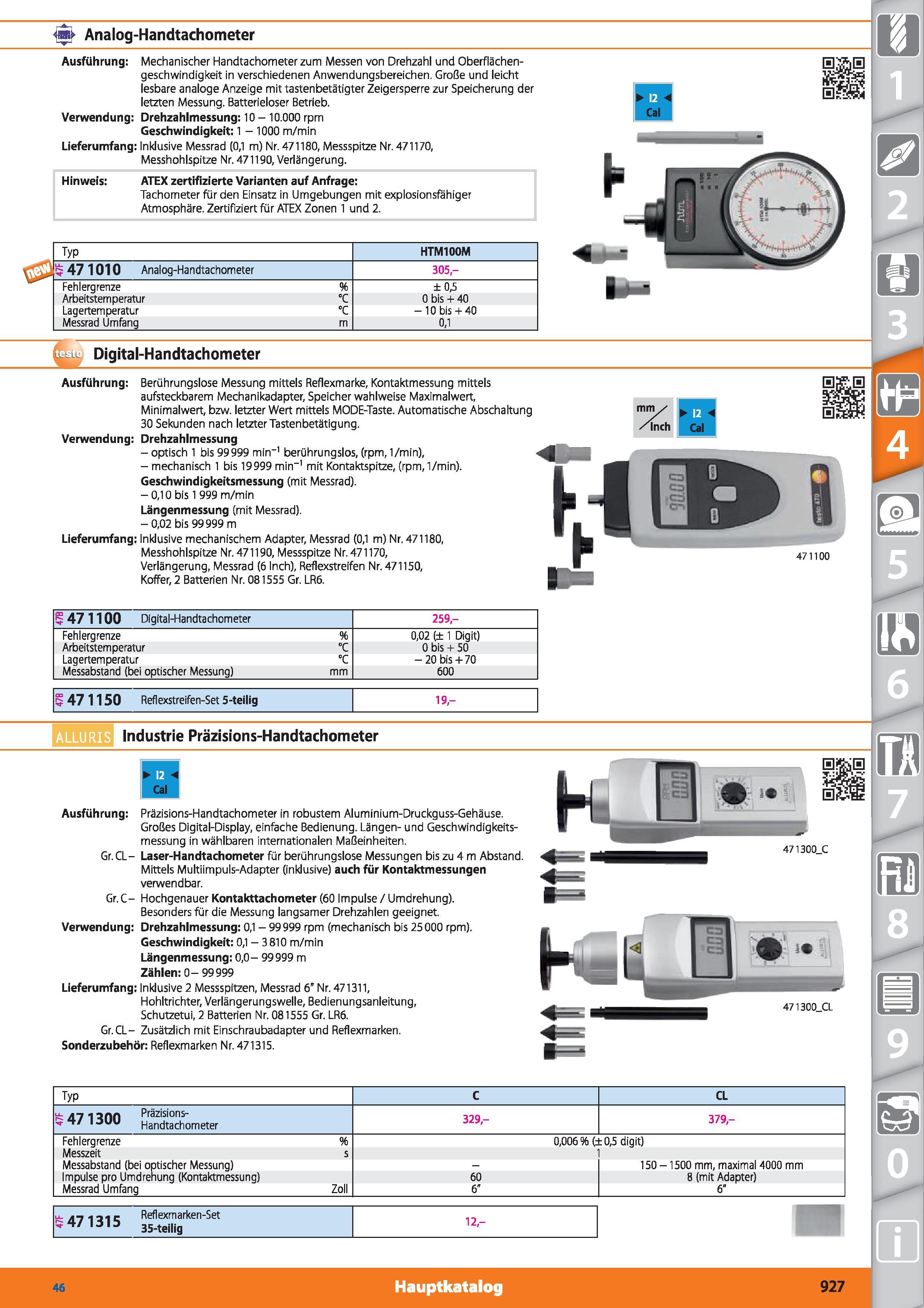 927 Ä Analog-Handtachometer Ausführung Mechanischer Handtachometer zum Messen von Drehzahl und Oberflächengeschwindigkeit in verschiedenen Anwen Каталог HOFFMANN GROUP 2015 Инструмент режущий слесарный измерительный абразивный Оборудование Комплексные поставки для промышленных предприятий DEU Стр. 927