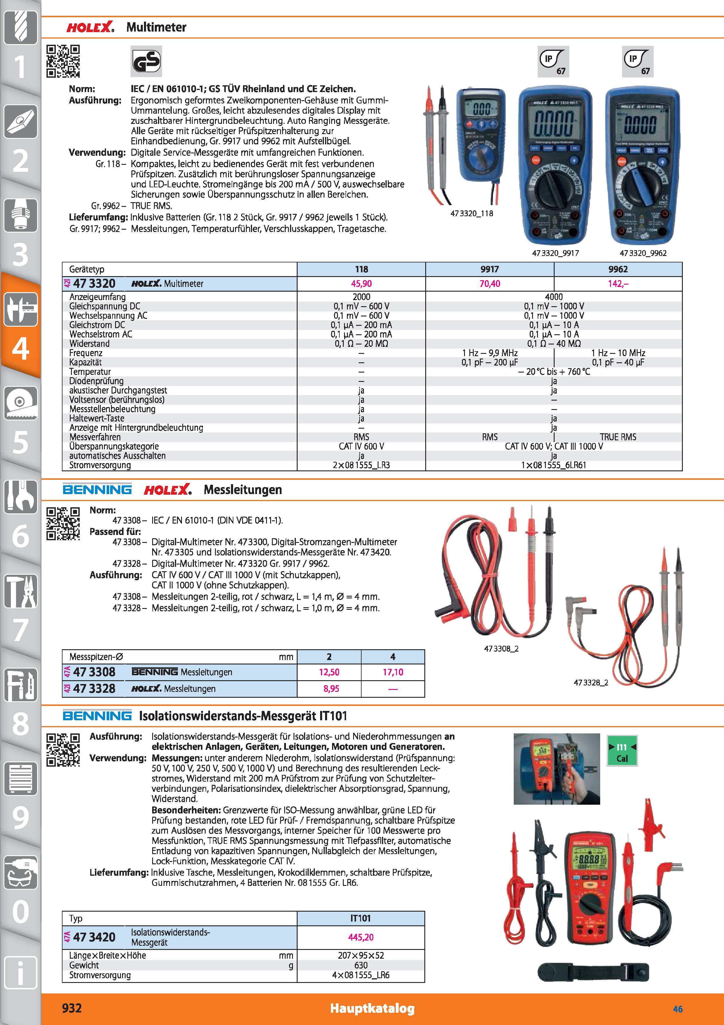 932 6 0 x HOLEX Multimeter Norm Ausführung Verwendung Gr 118- Gr 9962 -Lieferumfang Gr 9917:9962- 6S IEC / EN 061010-1; GS TÜV Rheinland und CE Каталог HOFFMANN GROUP 2015 Инструмент режущий слесарный измерительный абразивный Оборудование Комплексные поставки для промышленных предприятий DEU Стр. 932